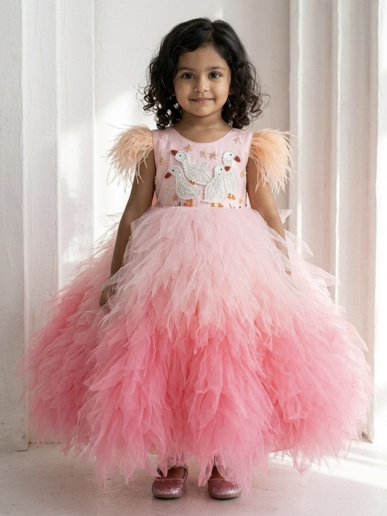Blush Swan Feather Princess Gown