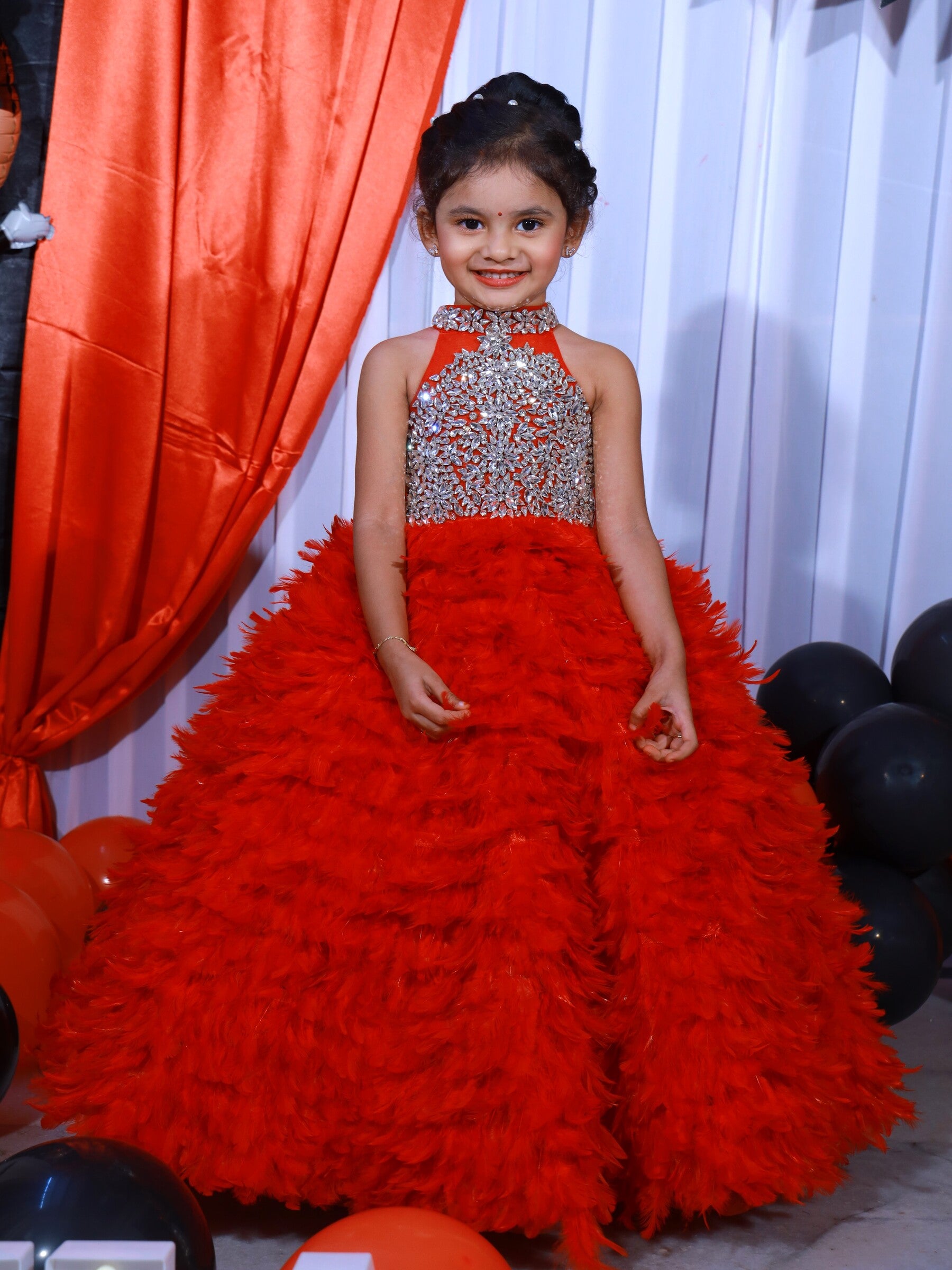 Fiery Ruby Elegance Feather Couture