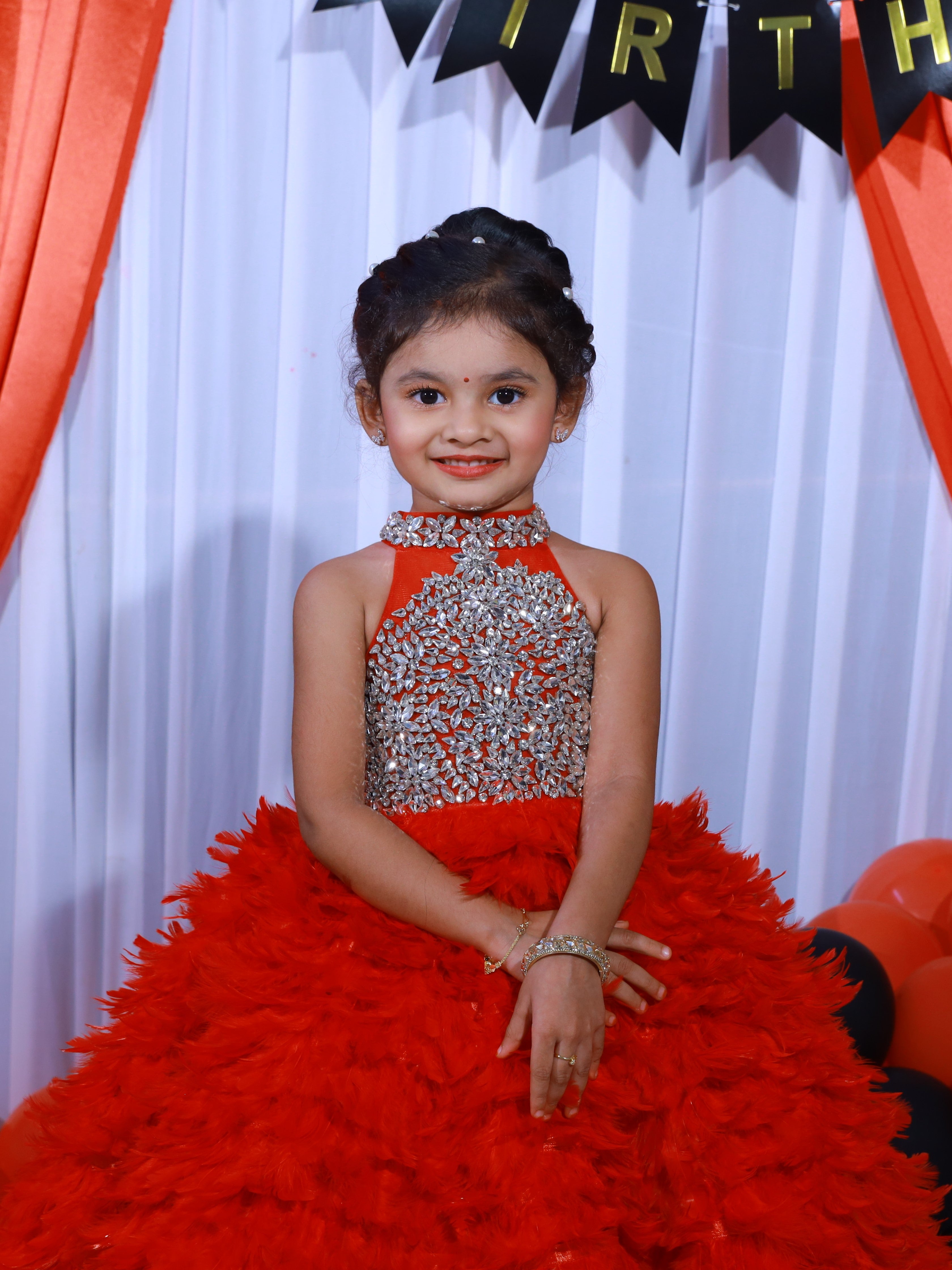 Fiery Ruby Elegance Feather Couture