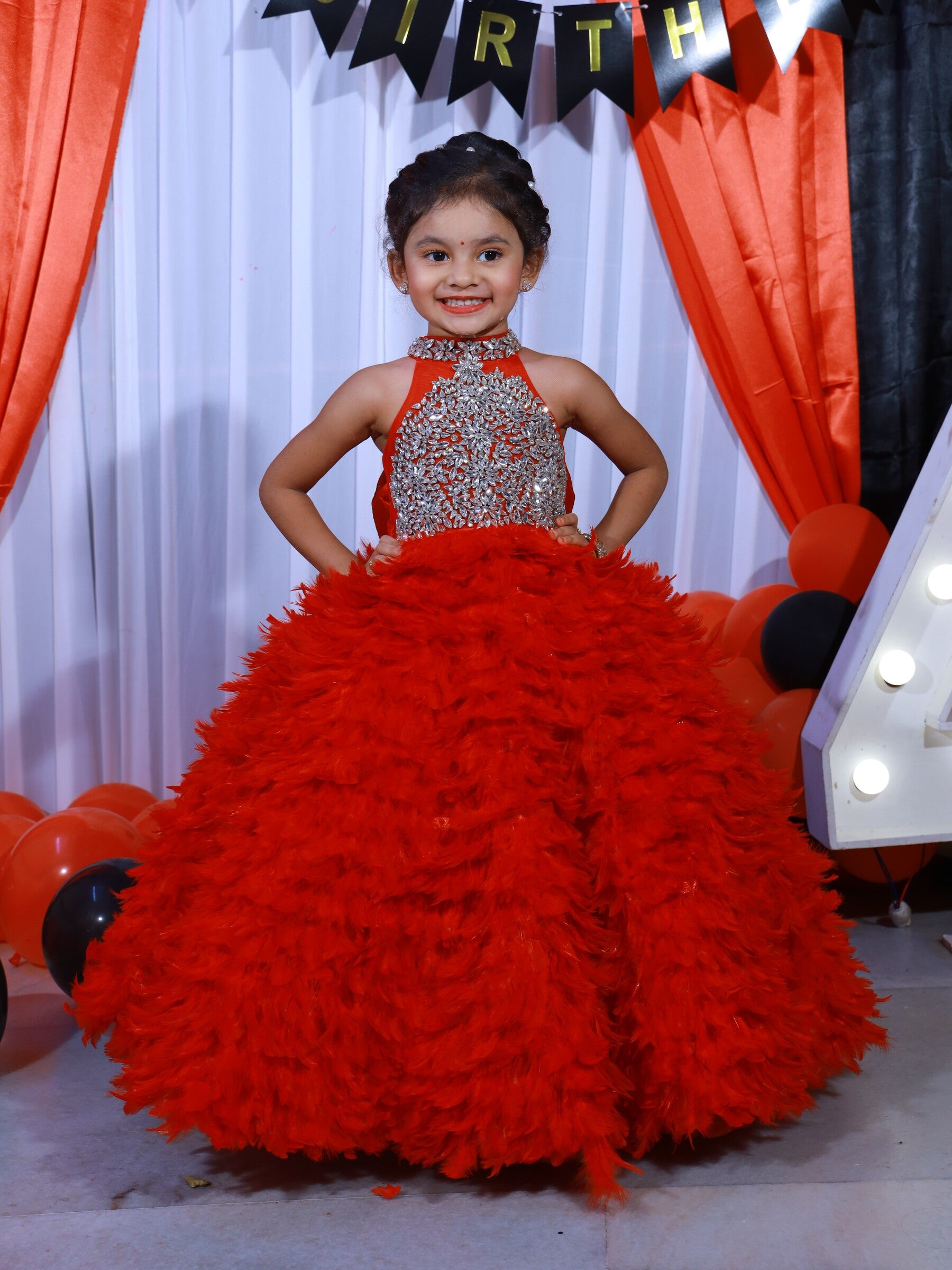 Fiery Ruby Elegance Feather Couture