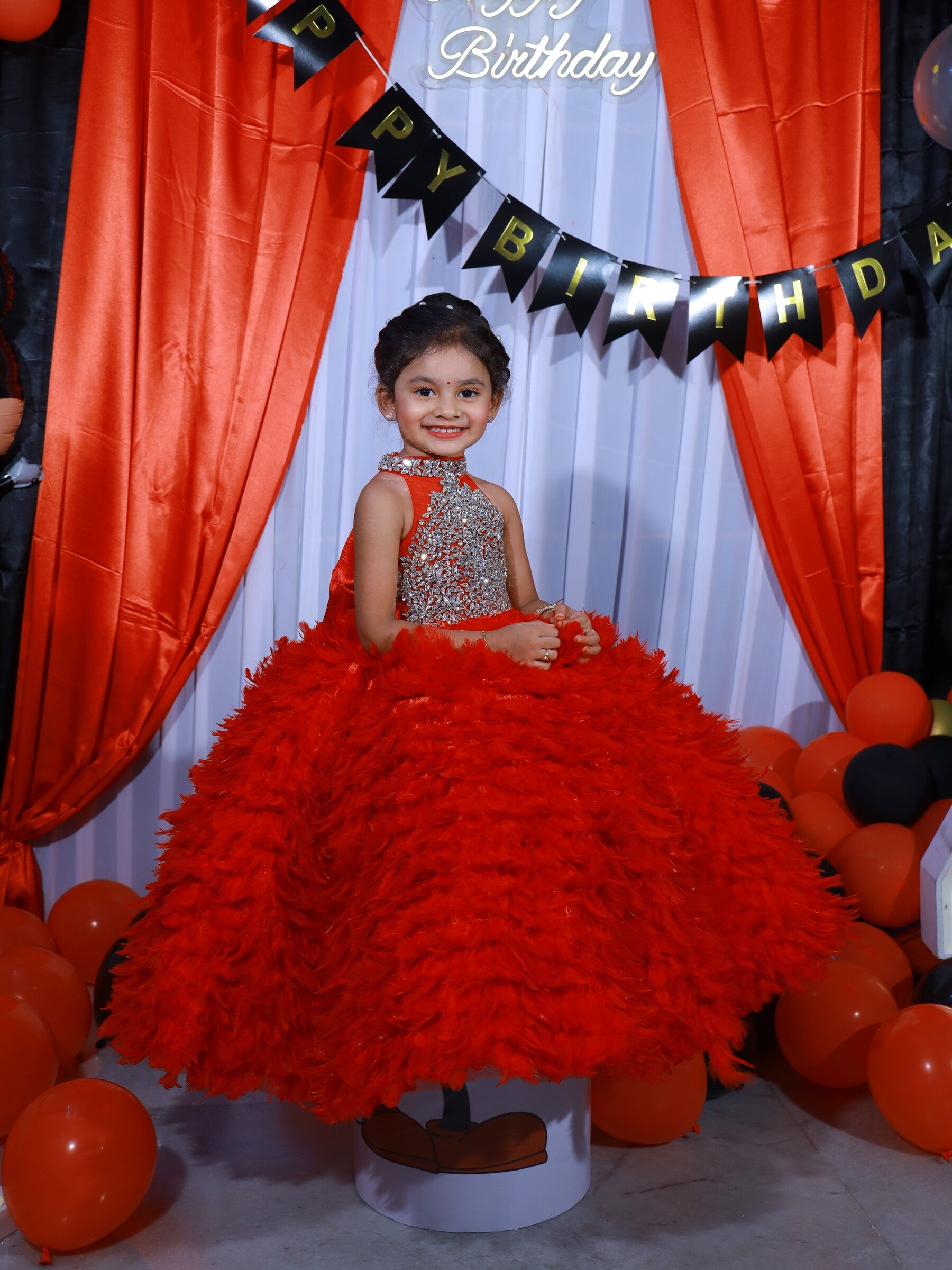 Fiery Ruby Elegance Feather Couture