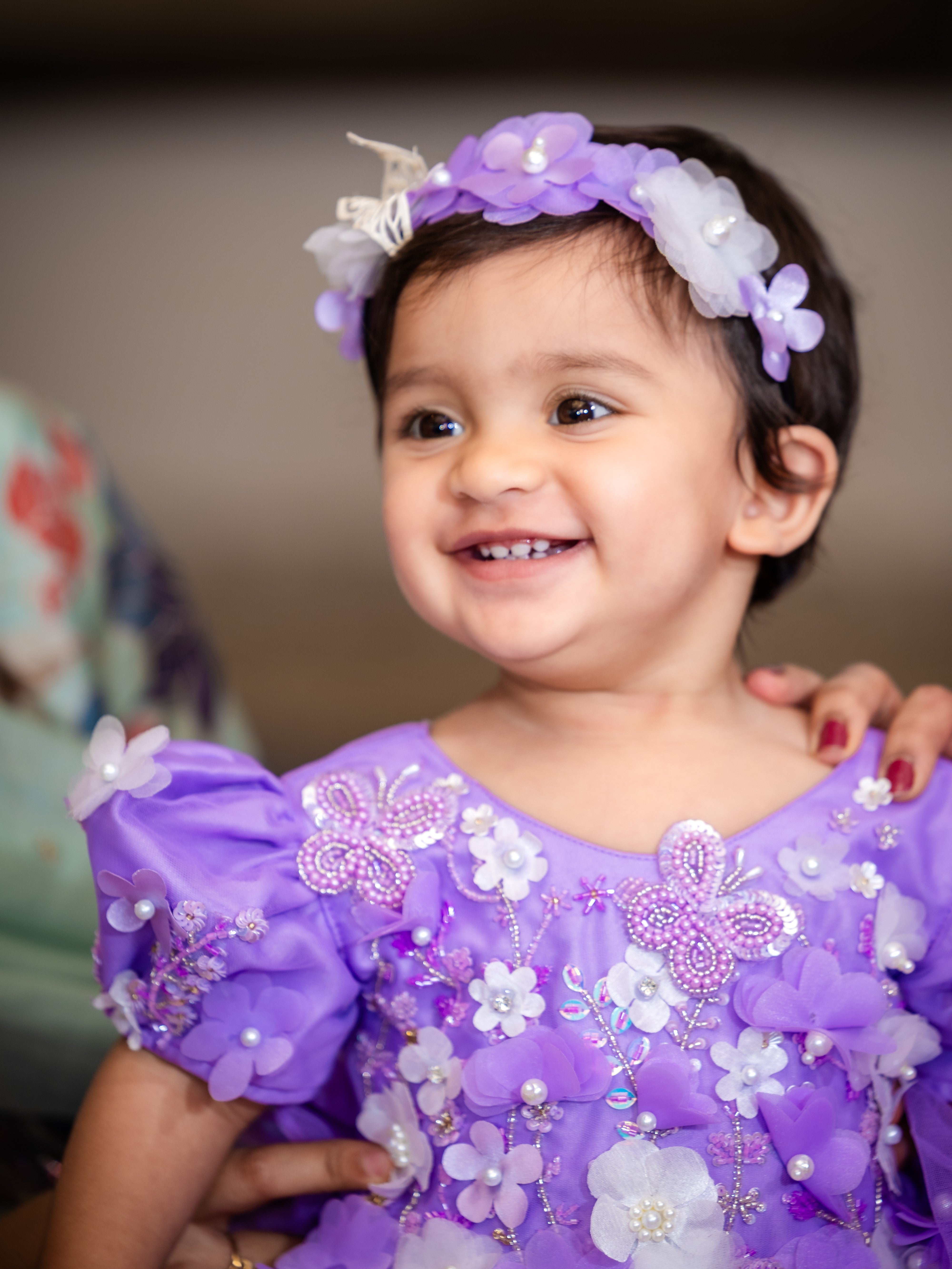 Lavender 3D floral ball gown with intricate work