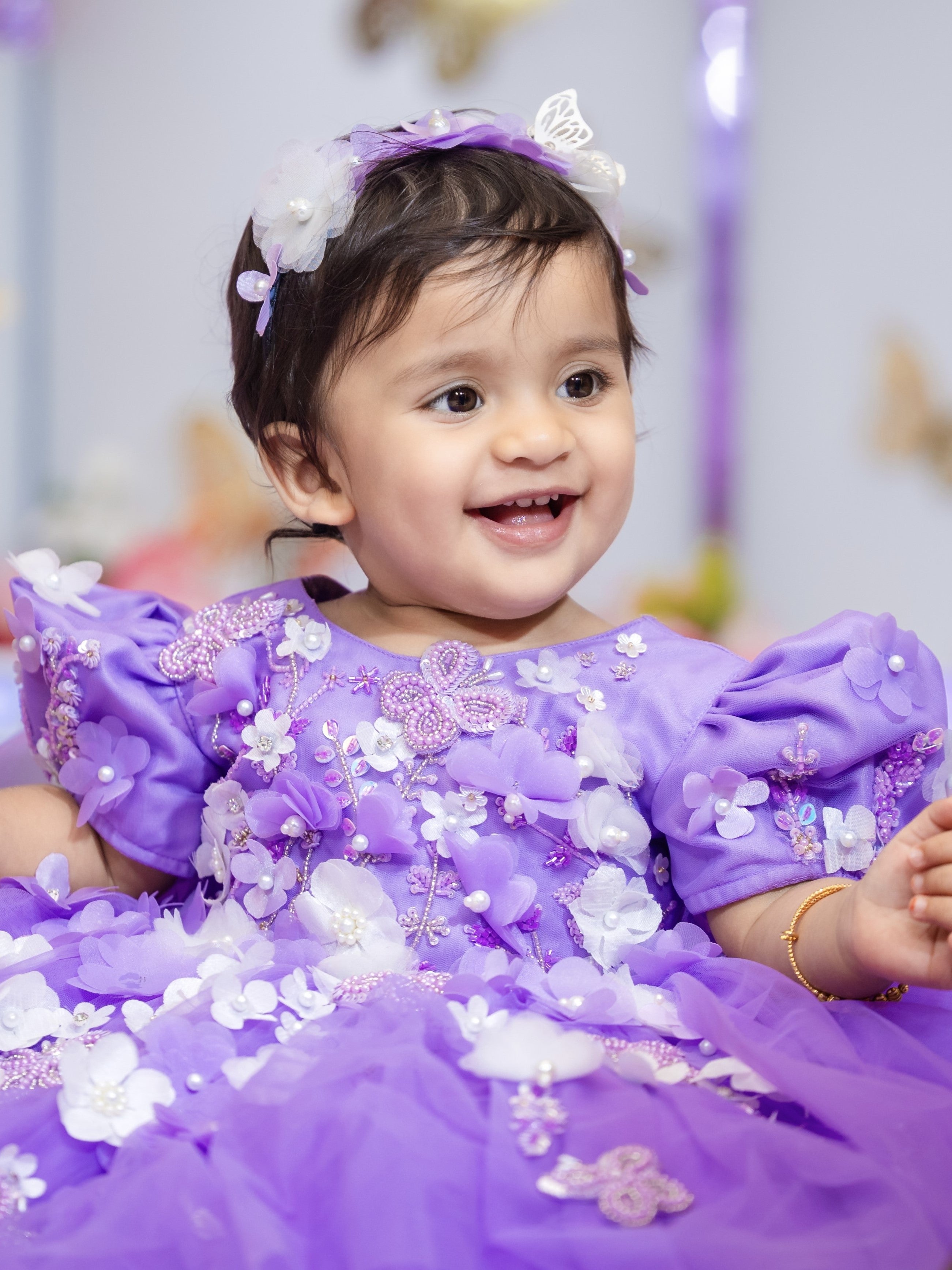 Lavender 3D floral ball gown with intricate work