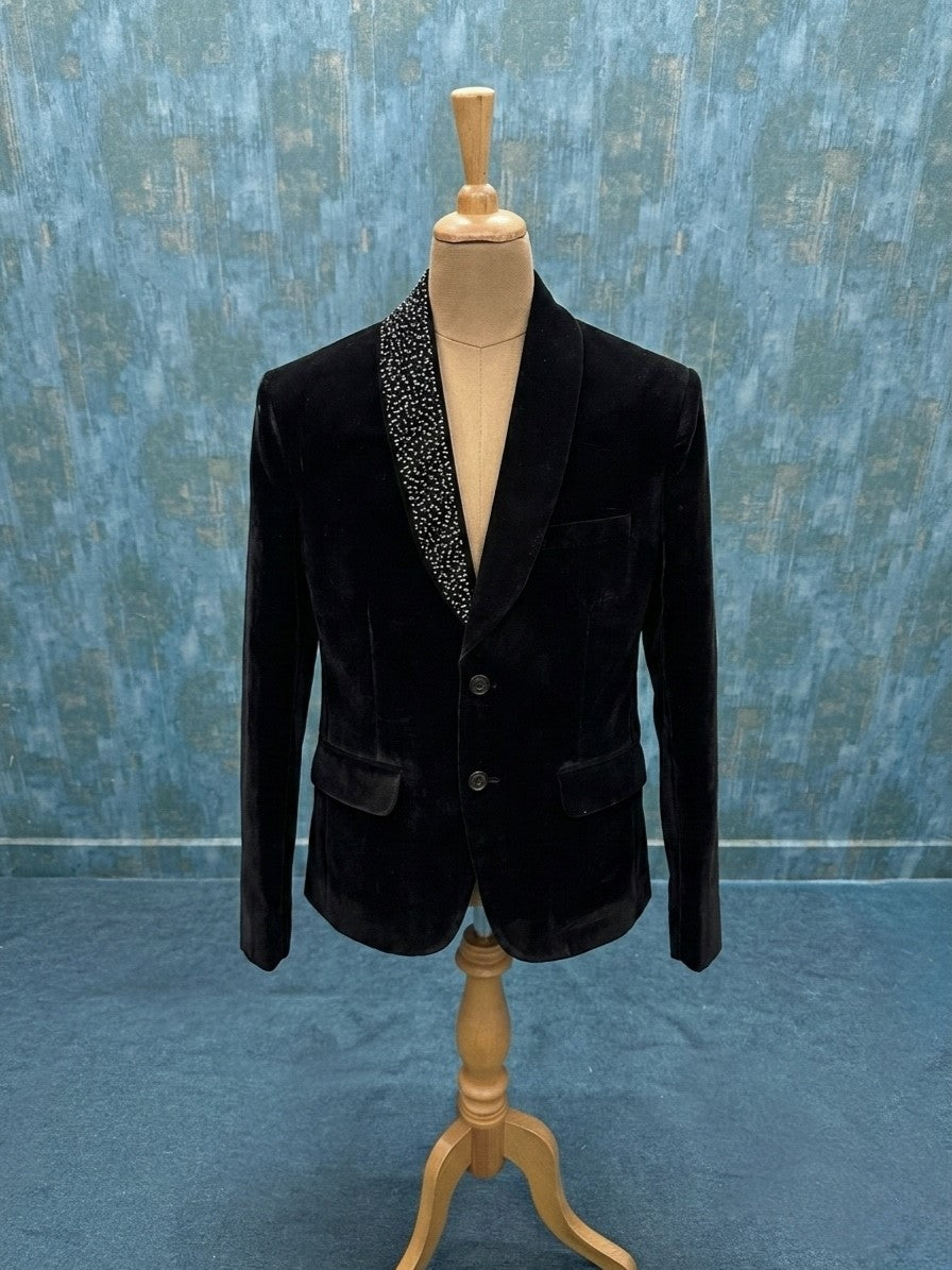 Black Velvet Tuxedo Blazer, Sowmyz Couture
