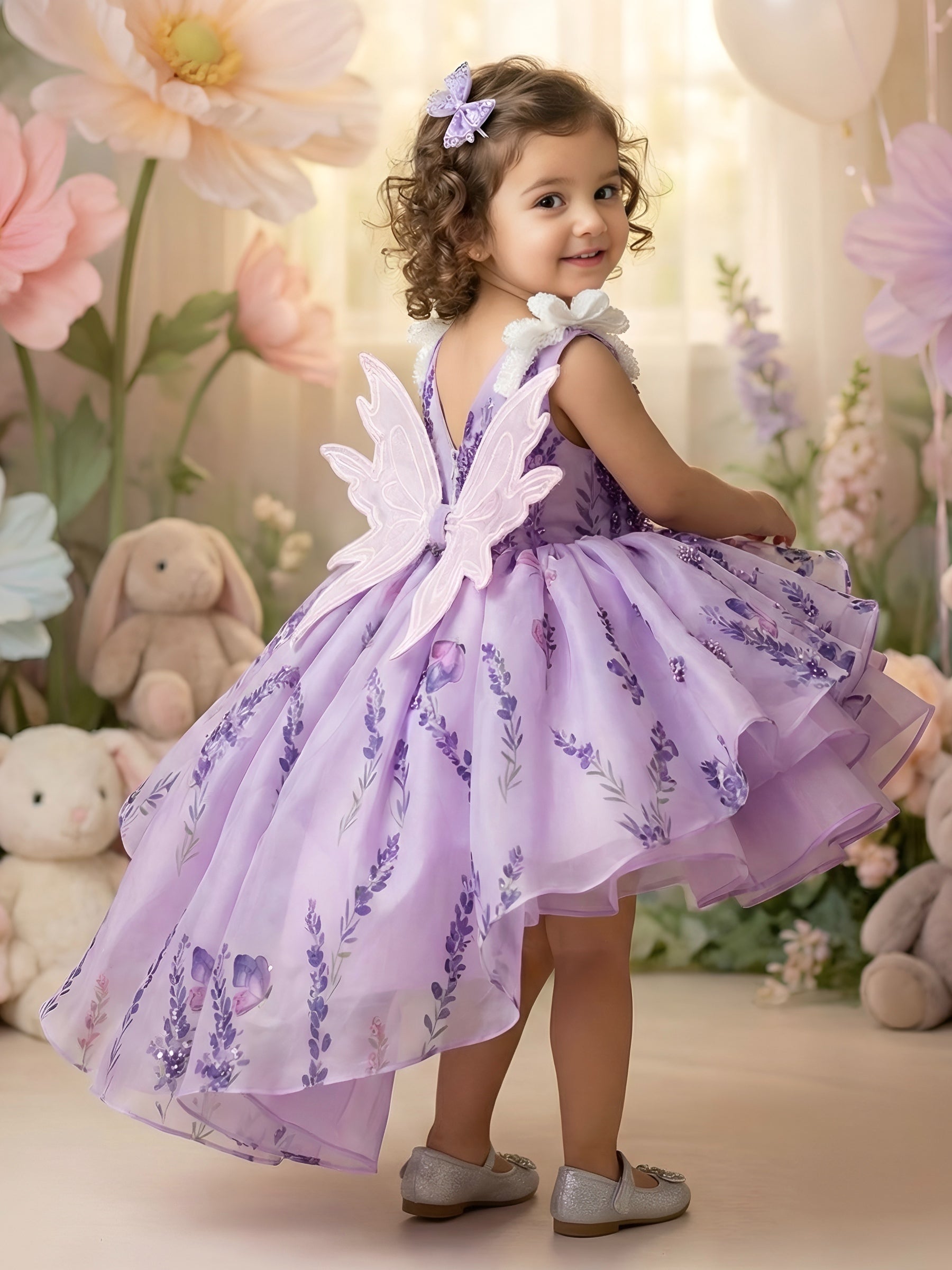 Royal Lavender Blossom Ruffle Fairy Tale Designer Dress
