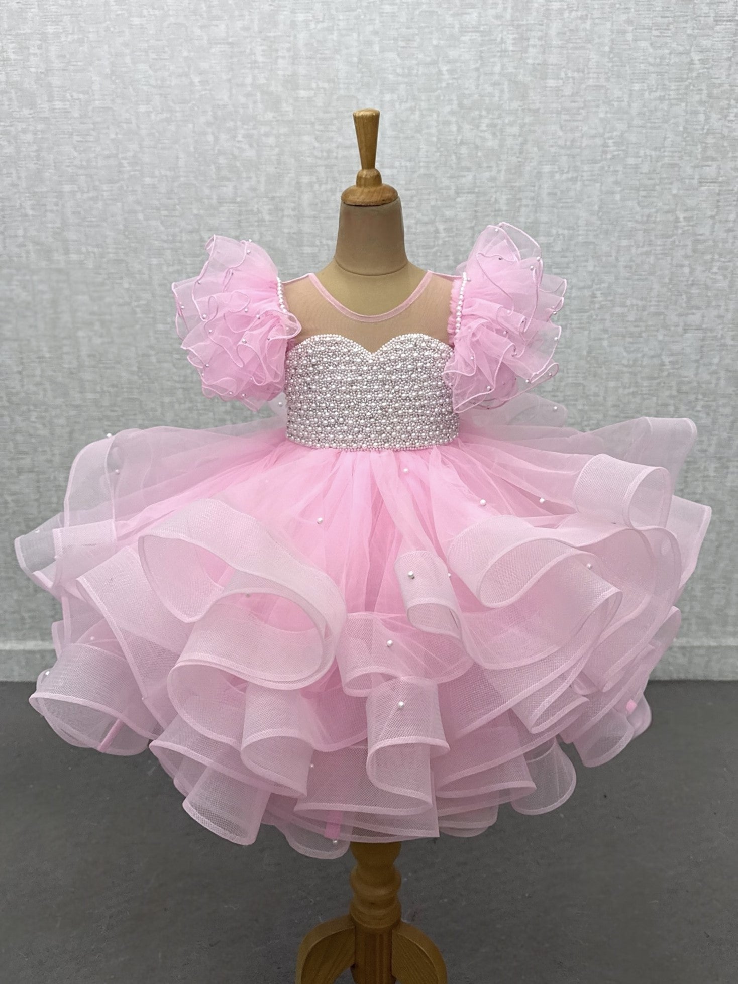 Panel Gown Kids Online, Blush Pink Pearl Girl Dress
