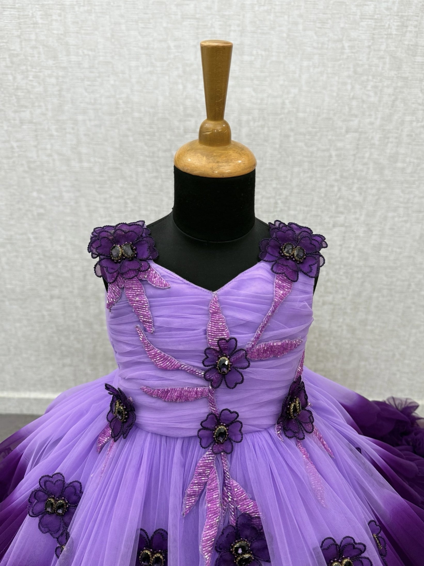 Lavender Amethyst Bloom Cascade Floral Princess Designer Ball Gown