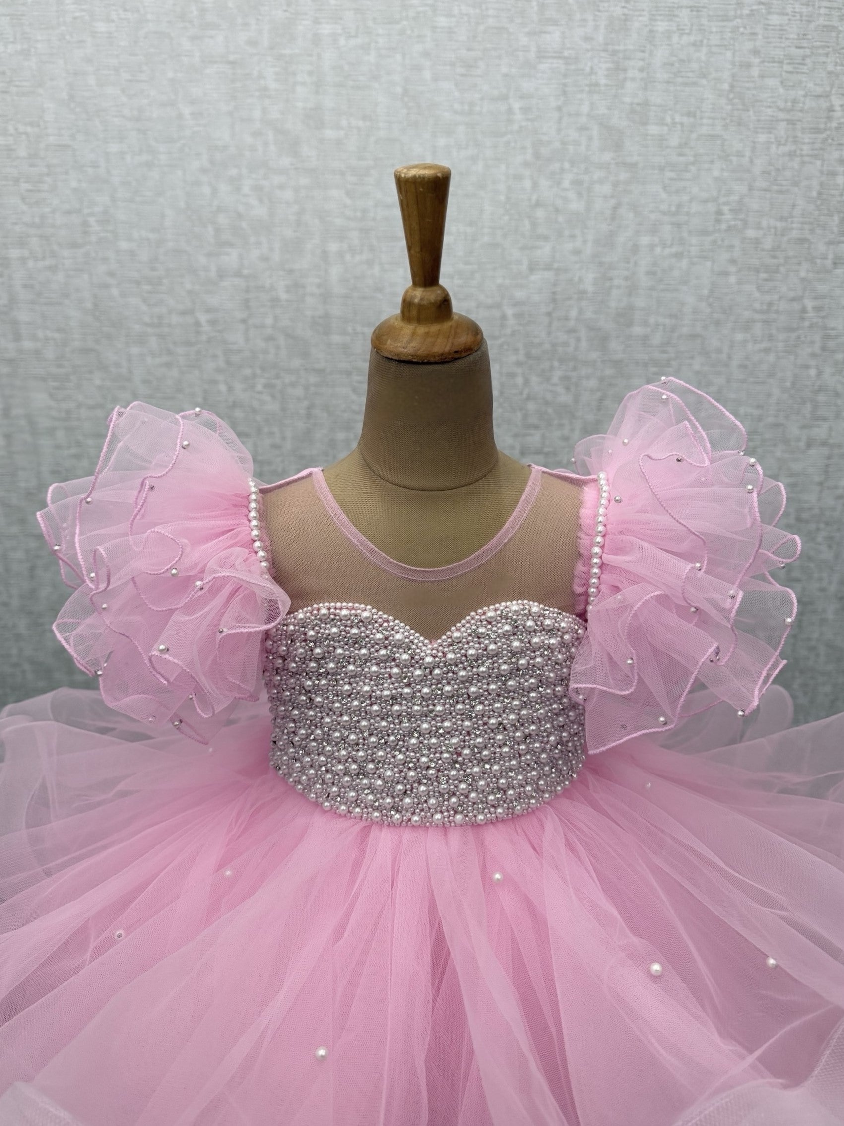 Panel Gown Kids Online, Blush Pink Pearl Girl Dress