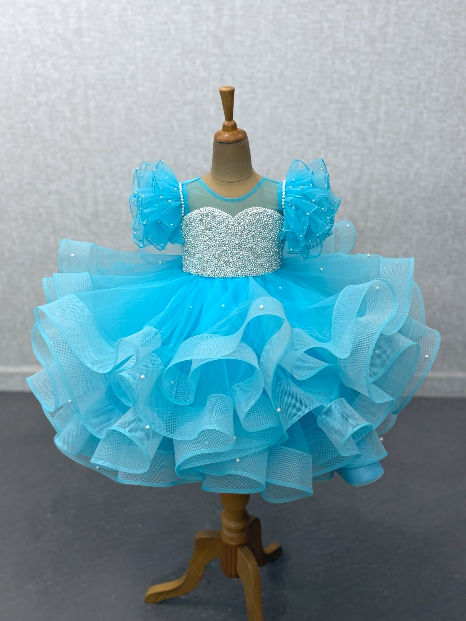 Luxury Designer Kids Wear Online, Premium Blue Organza Dress