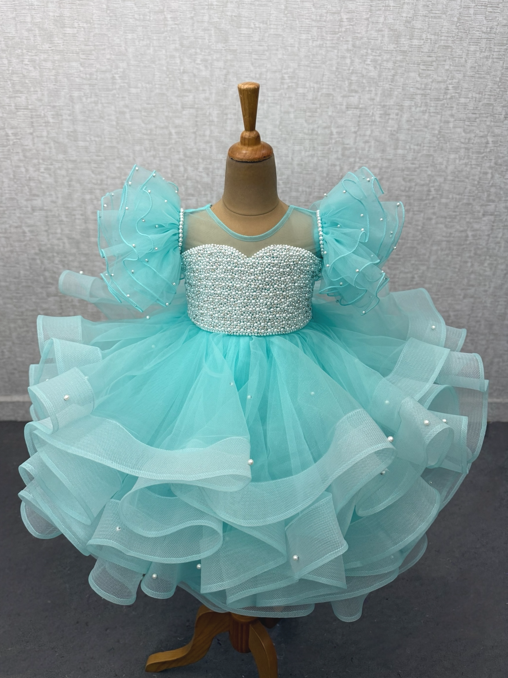 Baby Girl Birthday Party Frocks Online, Aqua Blue Party Dress