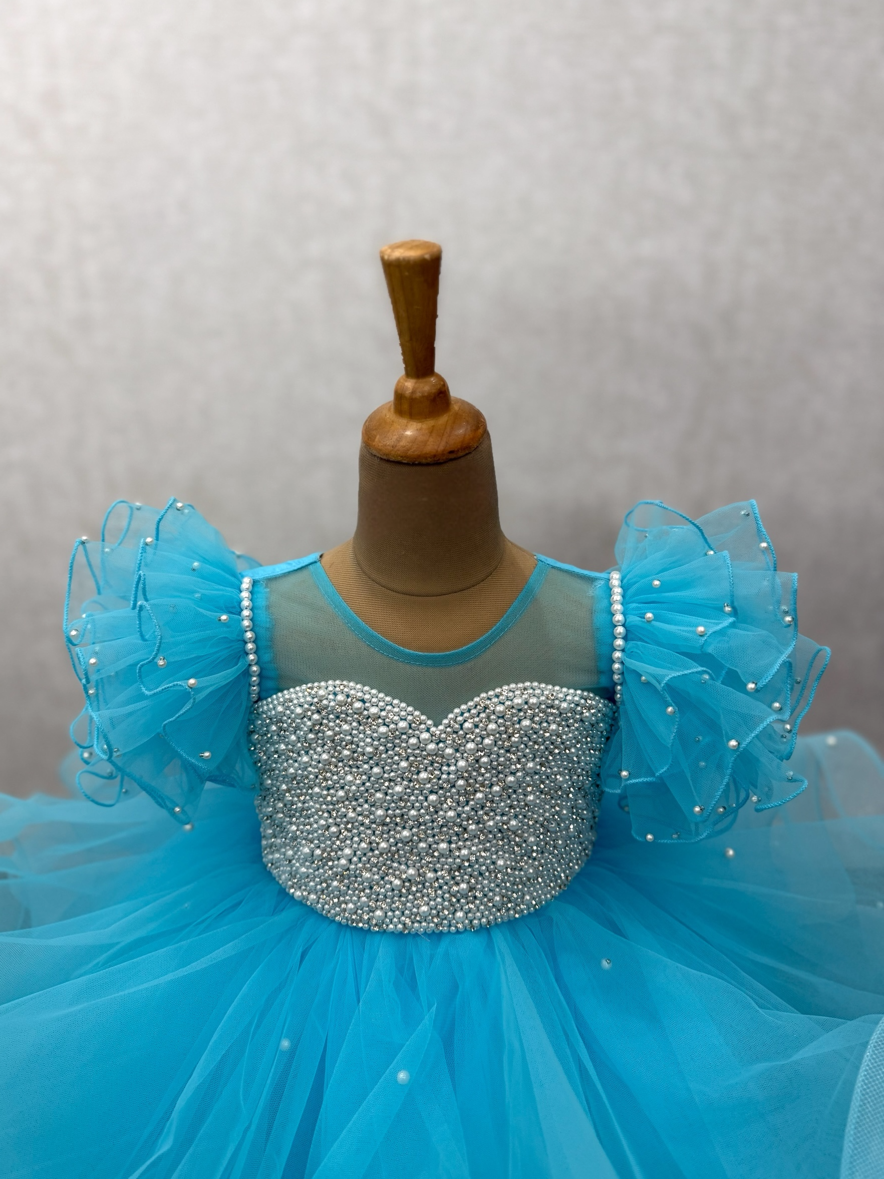 Luxury Designer Kids Wear Online, Premium Blue Organza Dress