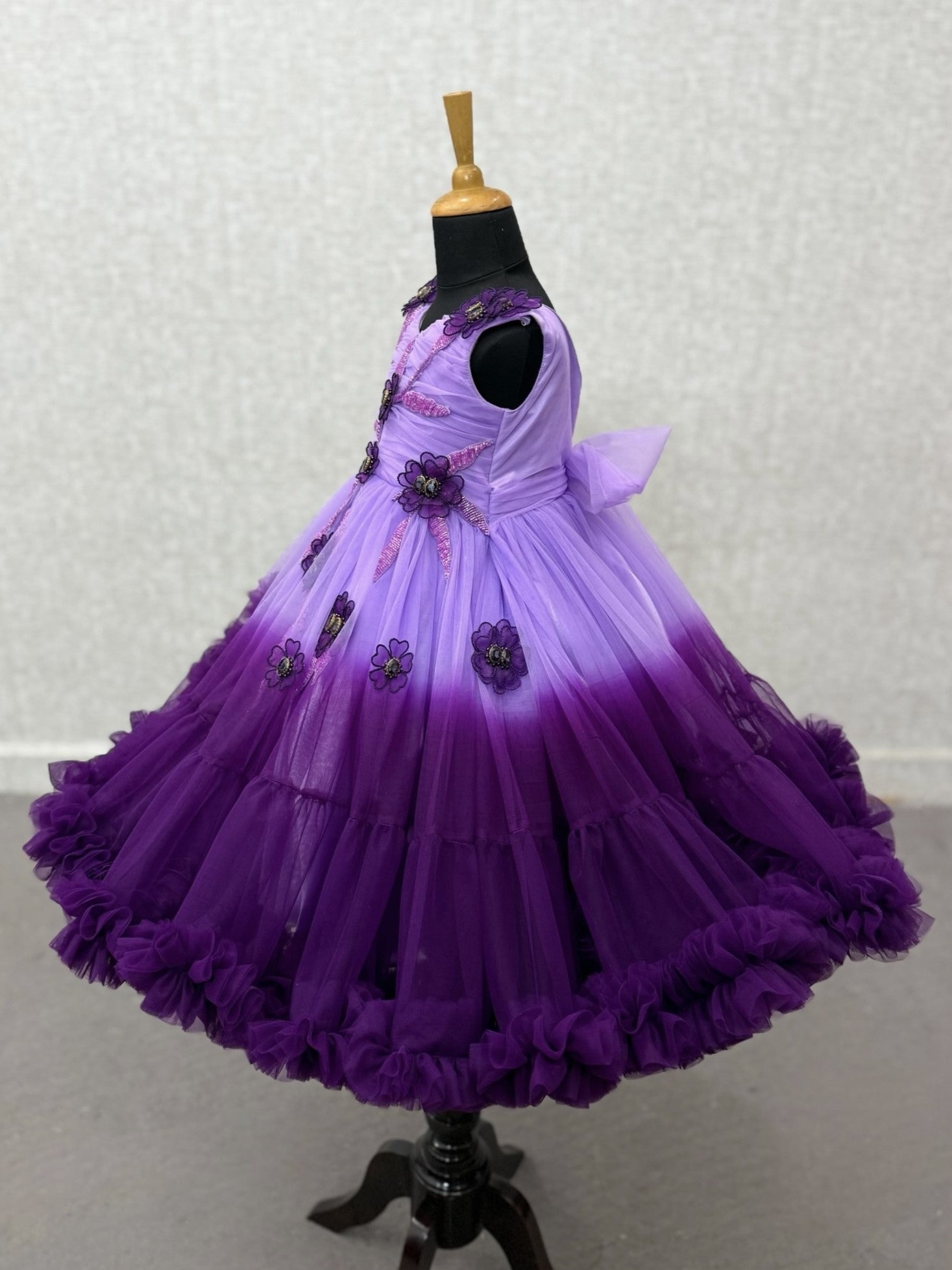 Lavender Amethyst Bloom Cascade Floral Princess Designer Ball Gown