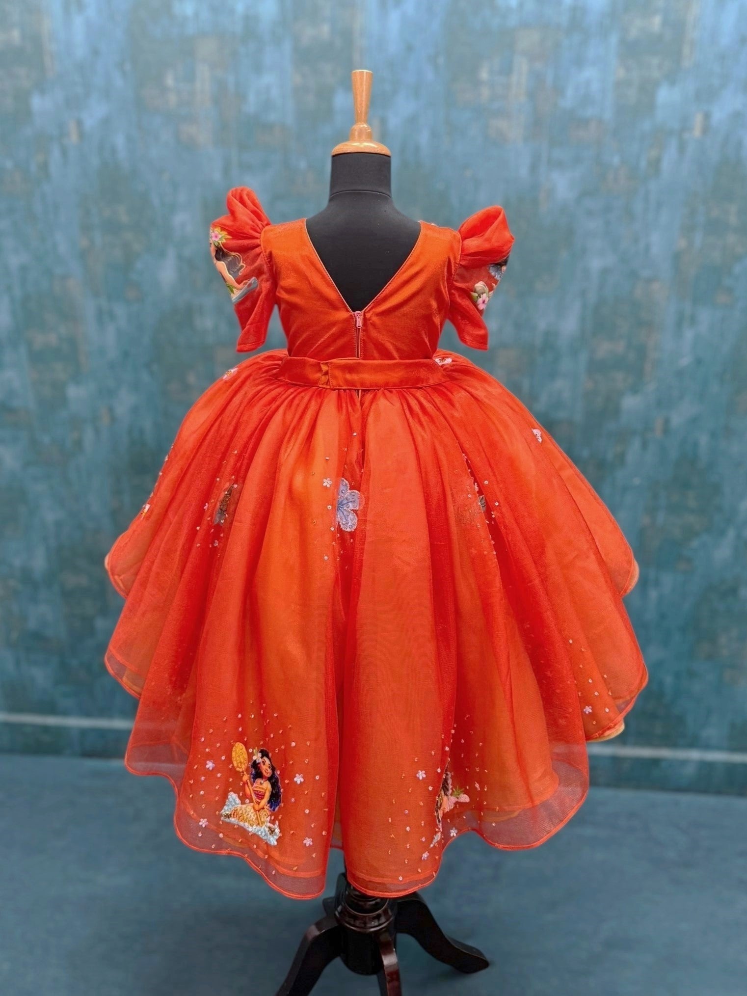 Orange Ombre High Low Gown With Moana Character
