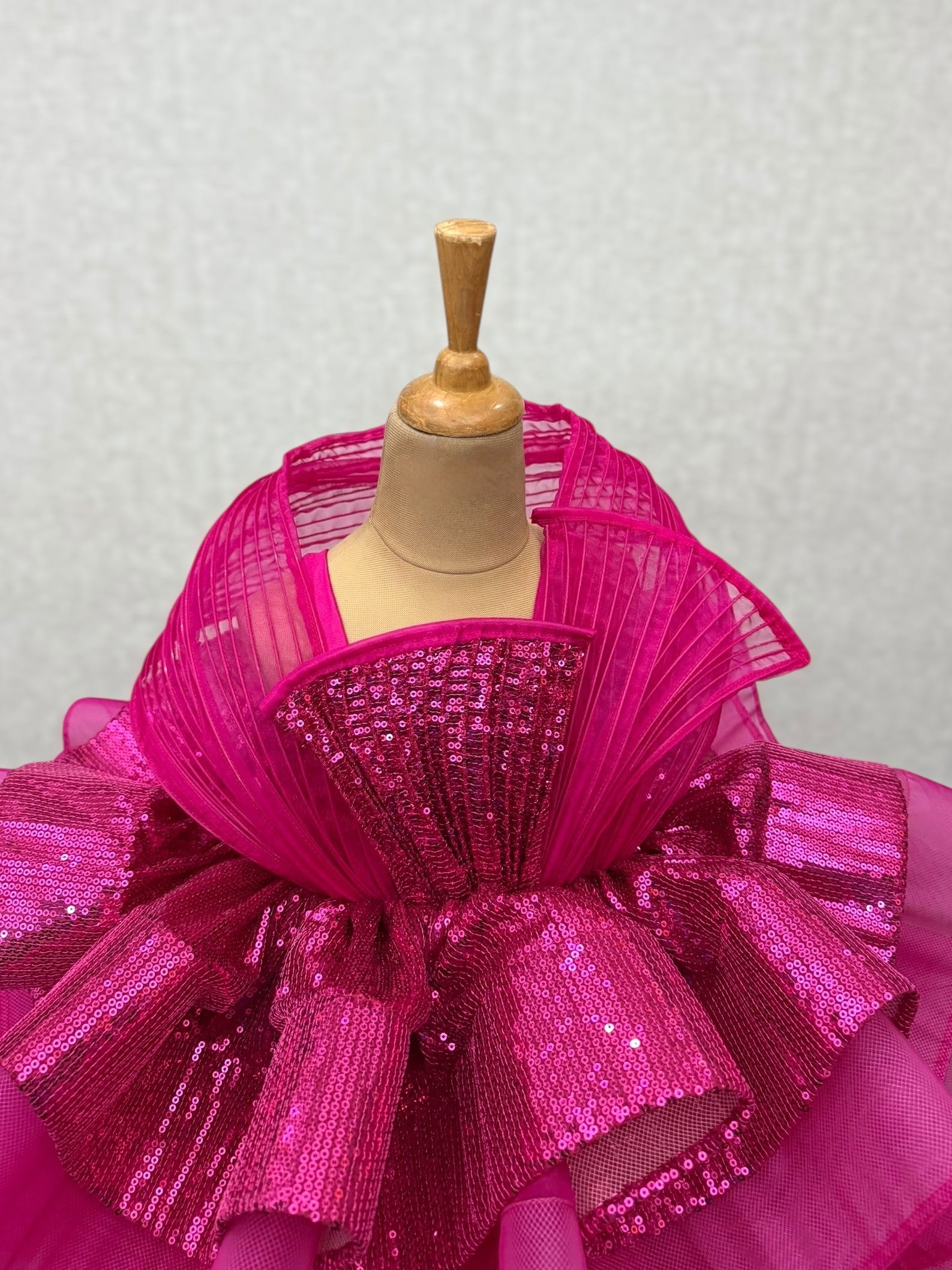 fuchsia pink SEQUIN LAYER GOWN WITH STRUCTURE TOP