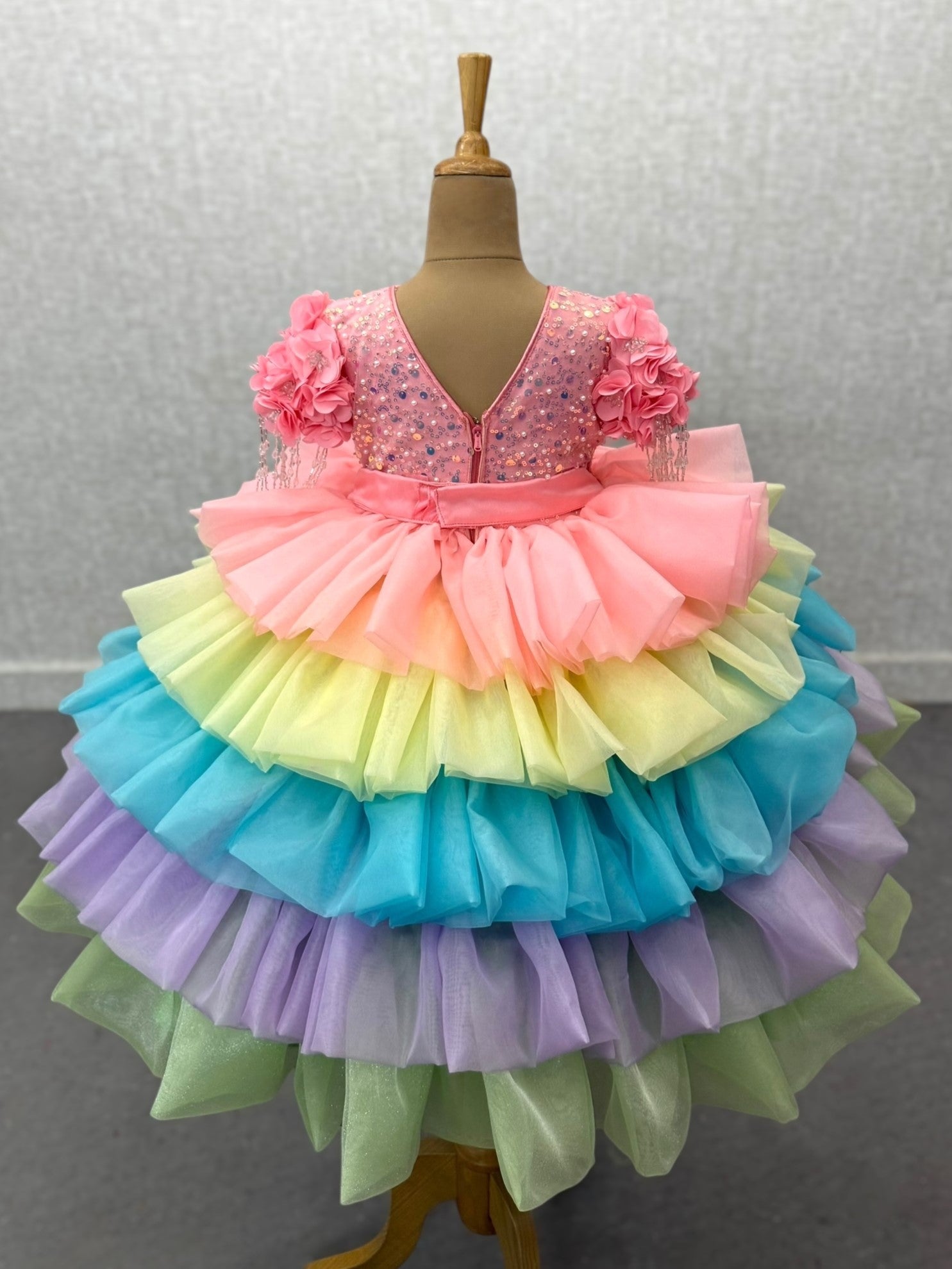 Blossom Rainbow Fantasy Gown with crystal hanging sleeves