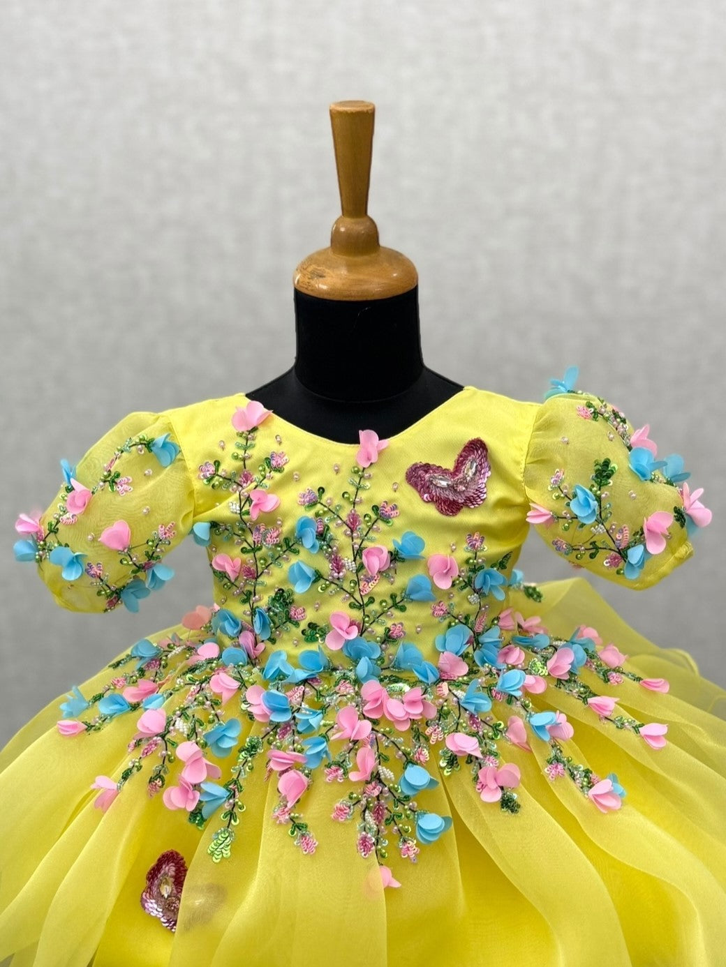 yellow Blossom Fantasy Dress with intricate work