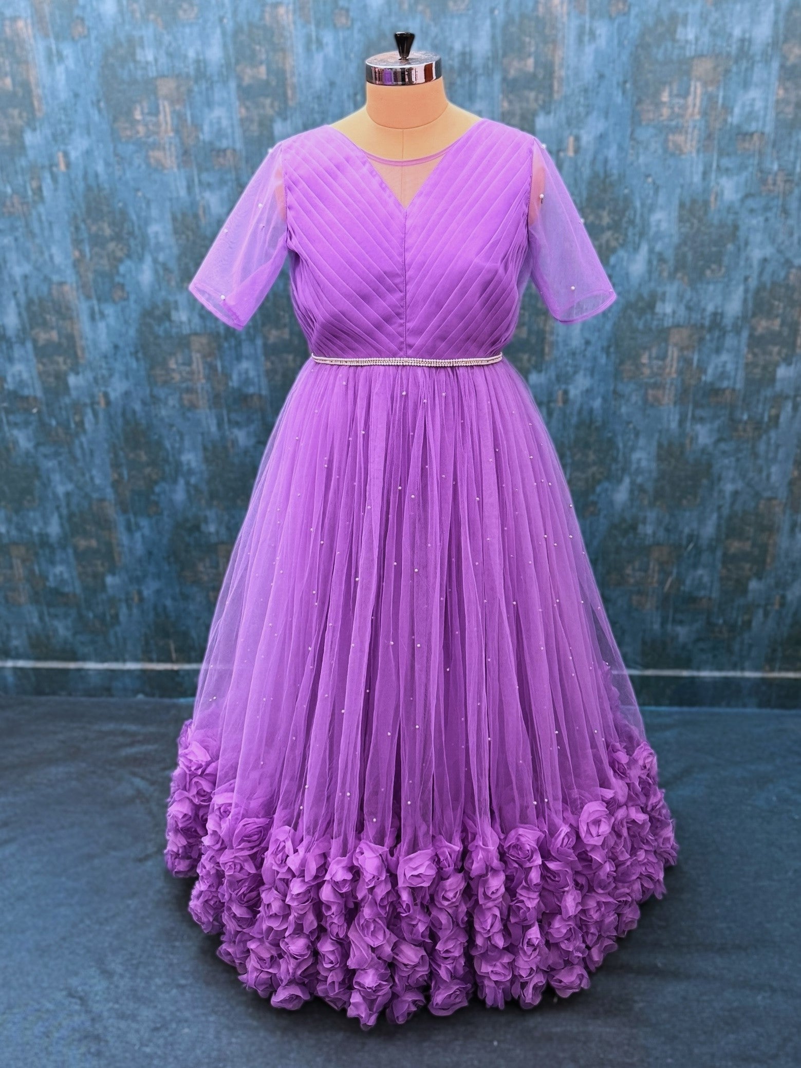 LAVENDER ROSALINA GOWN WITH DRAPPED BODICE
