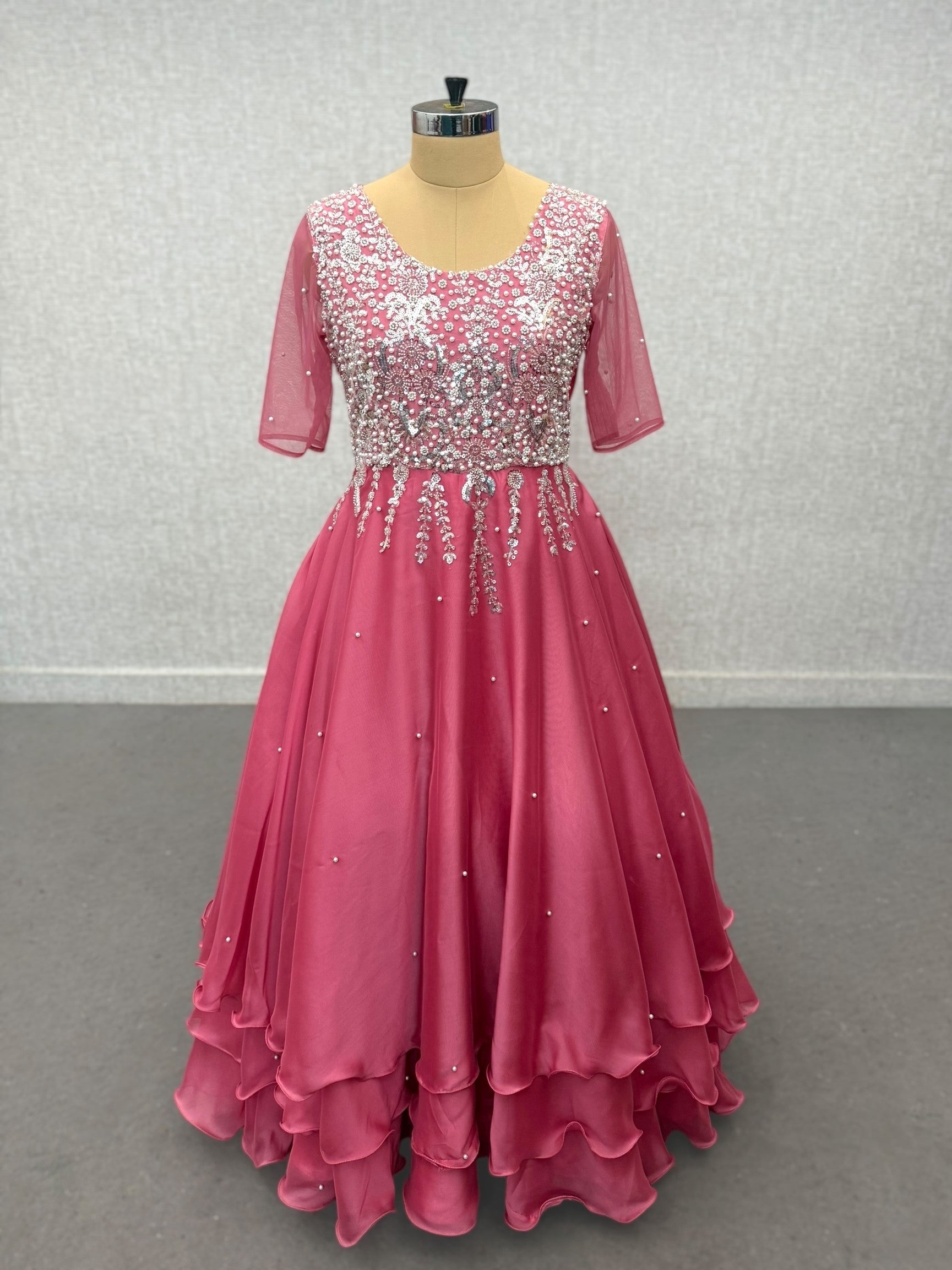 Plum Silver Floral Layered Gown with Intricate detailing