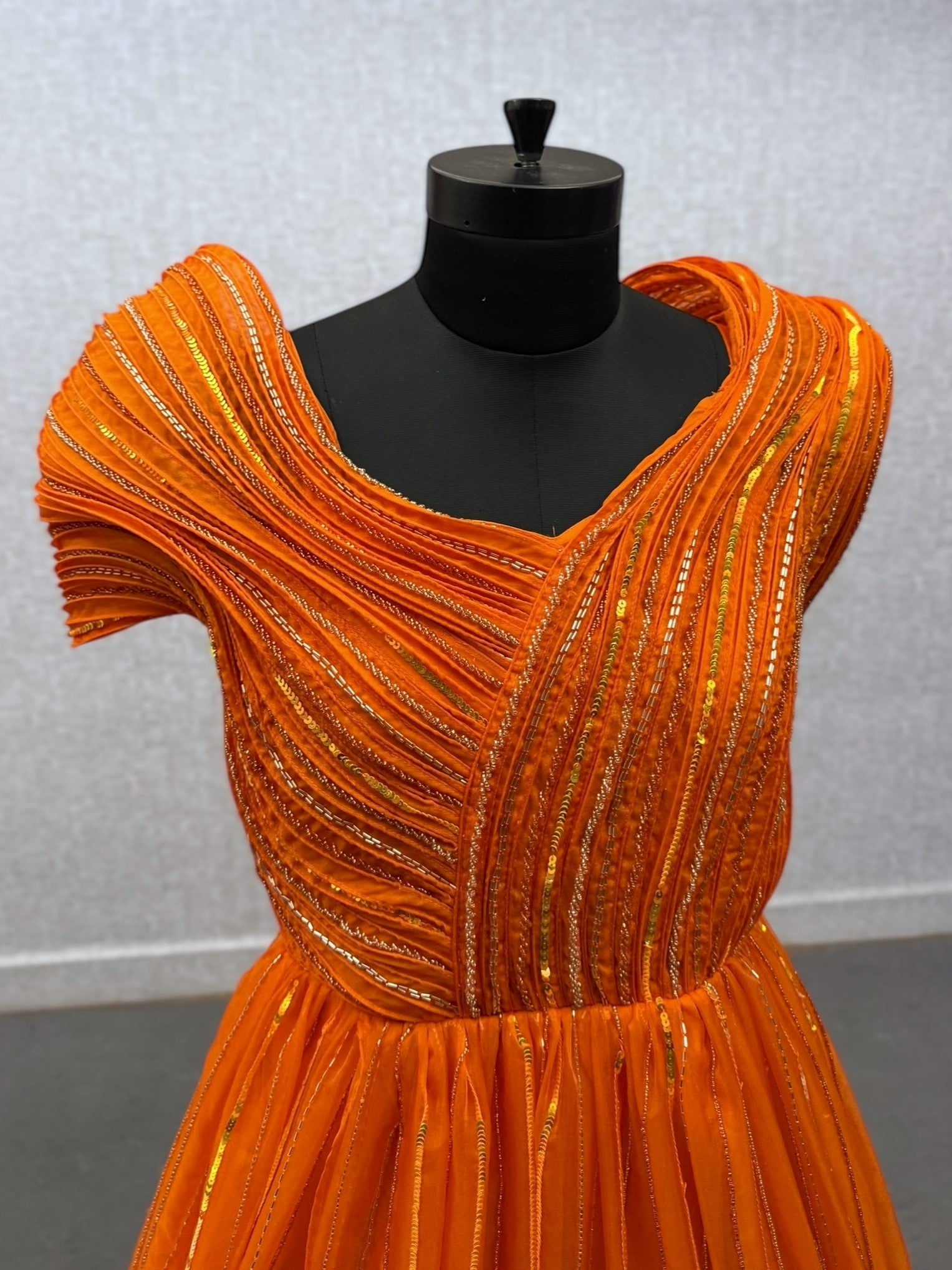 STRUCTURED HAND CRAFTED ORANGE ORGANZA GOWN