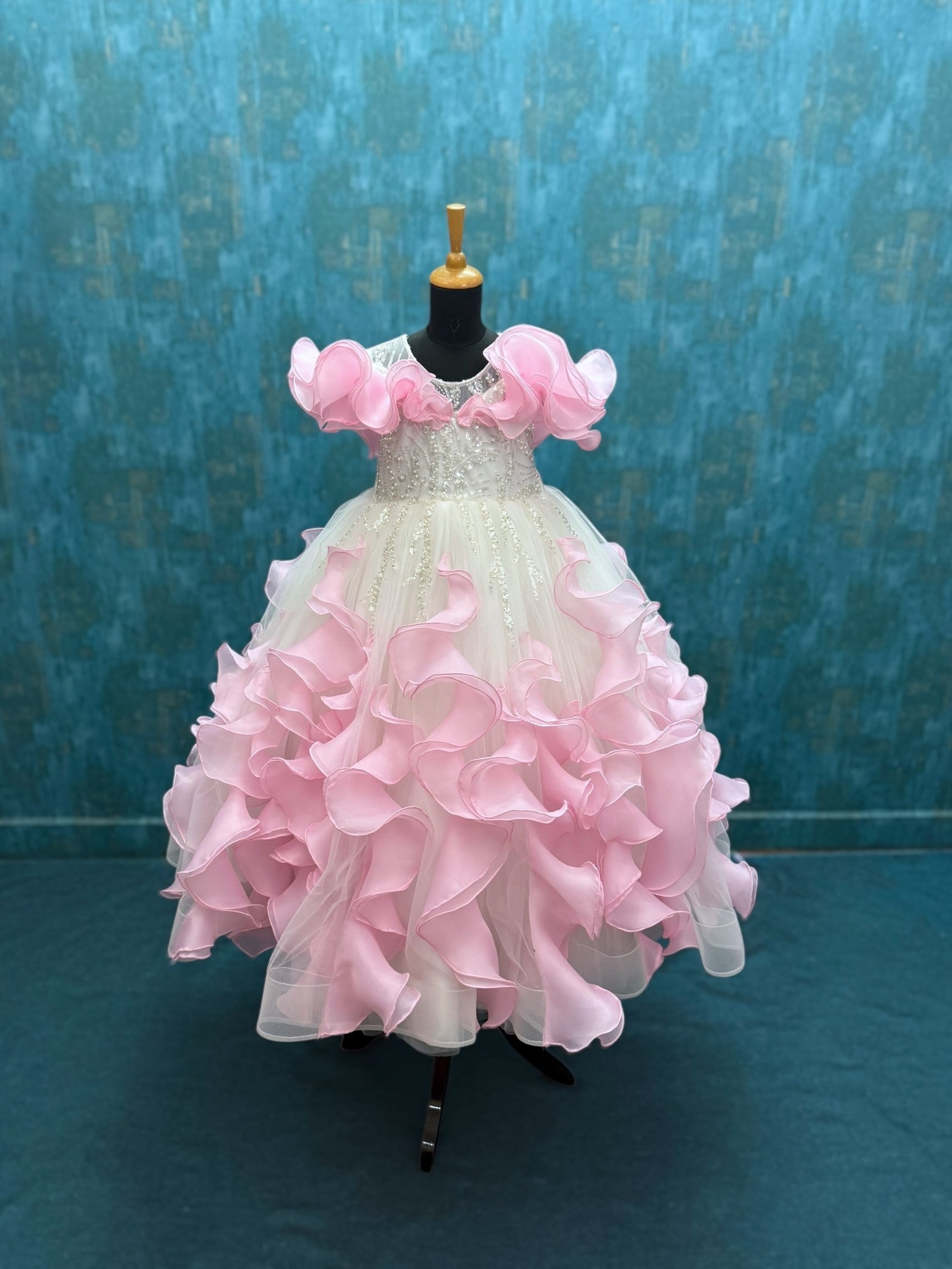 white and pink organza fairy ball gown swirl sleeves