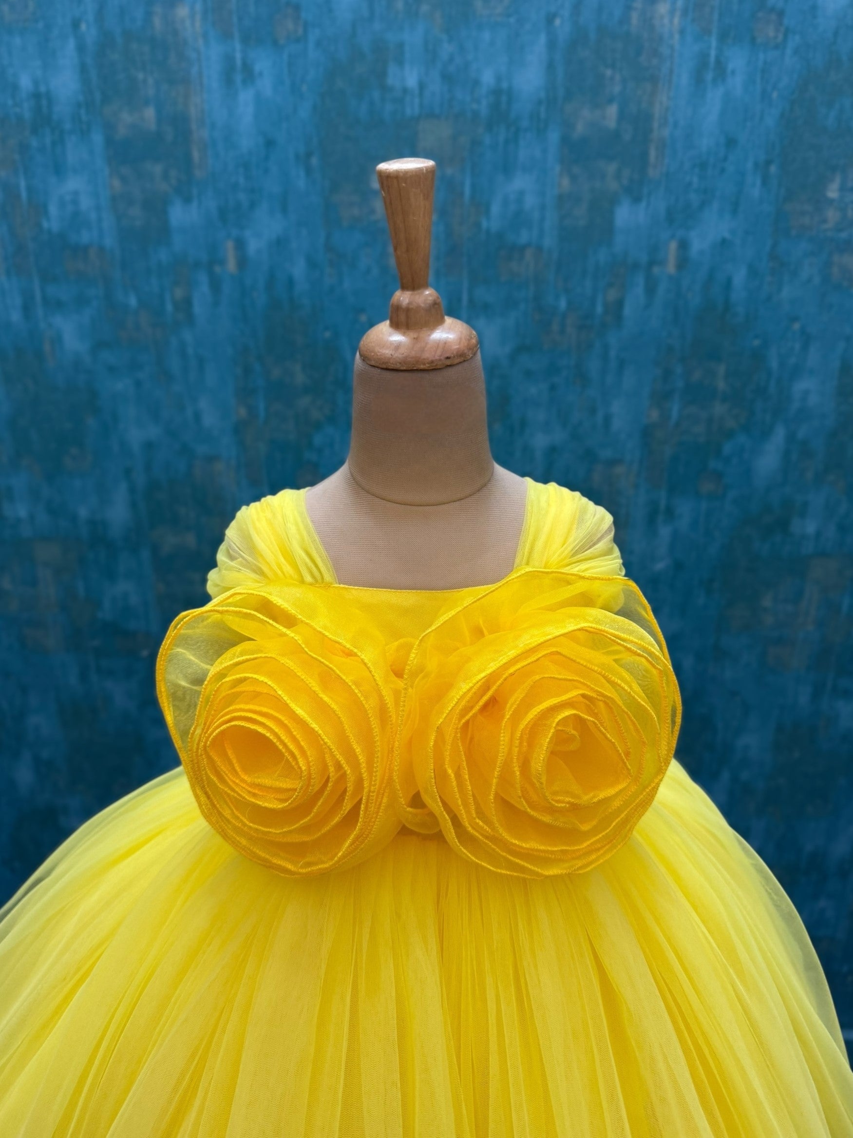 yellow tulle gown with organza flowers
