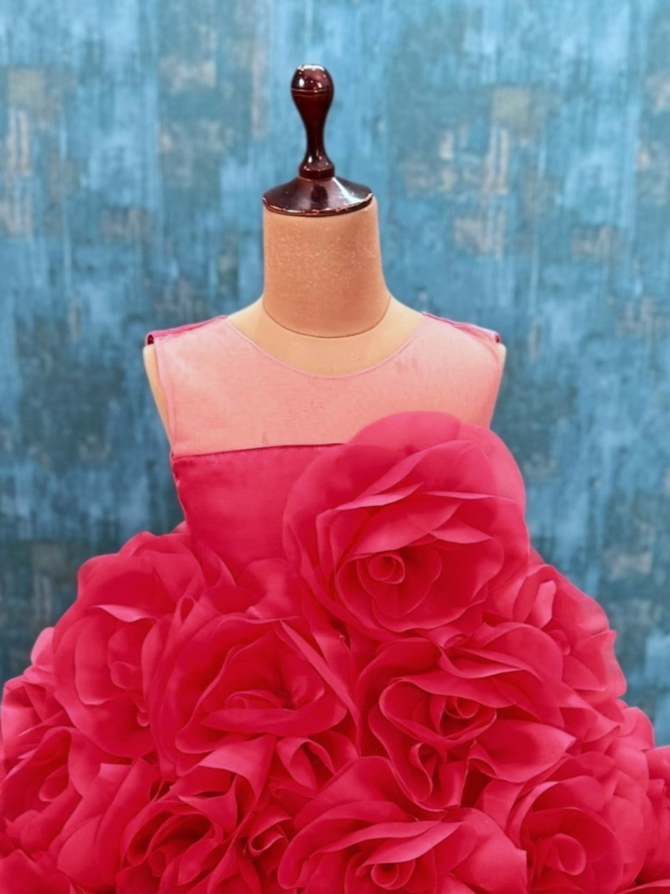 dark peach 3d floral high low gown