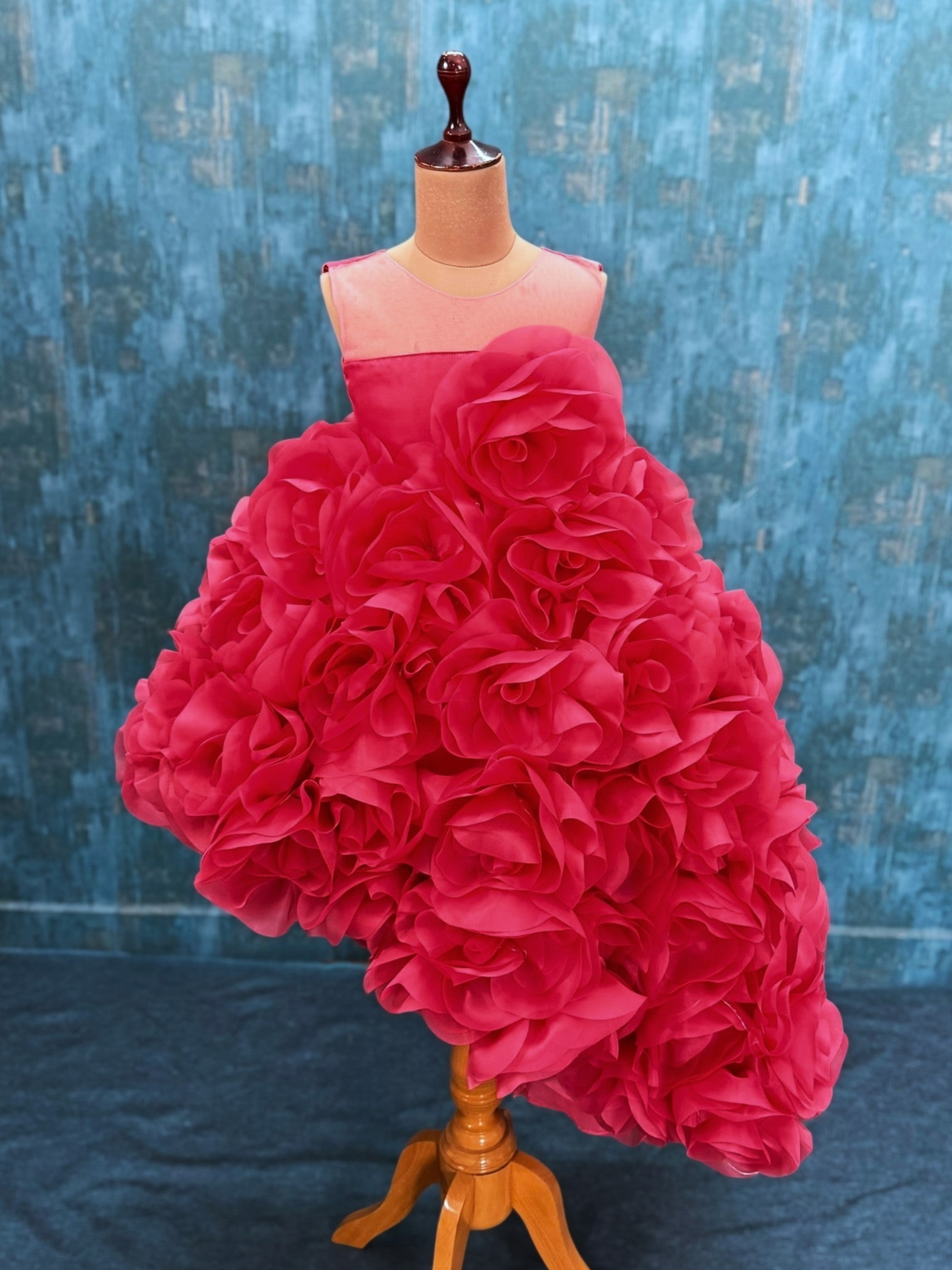 dark peach 3d floral high low gown