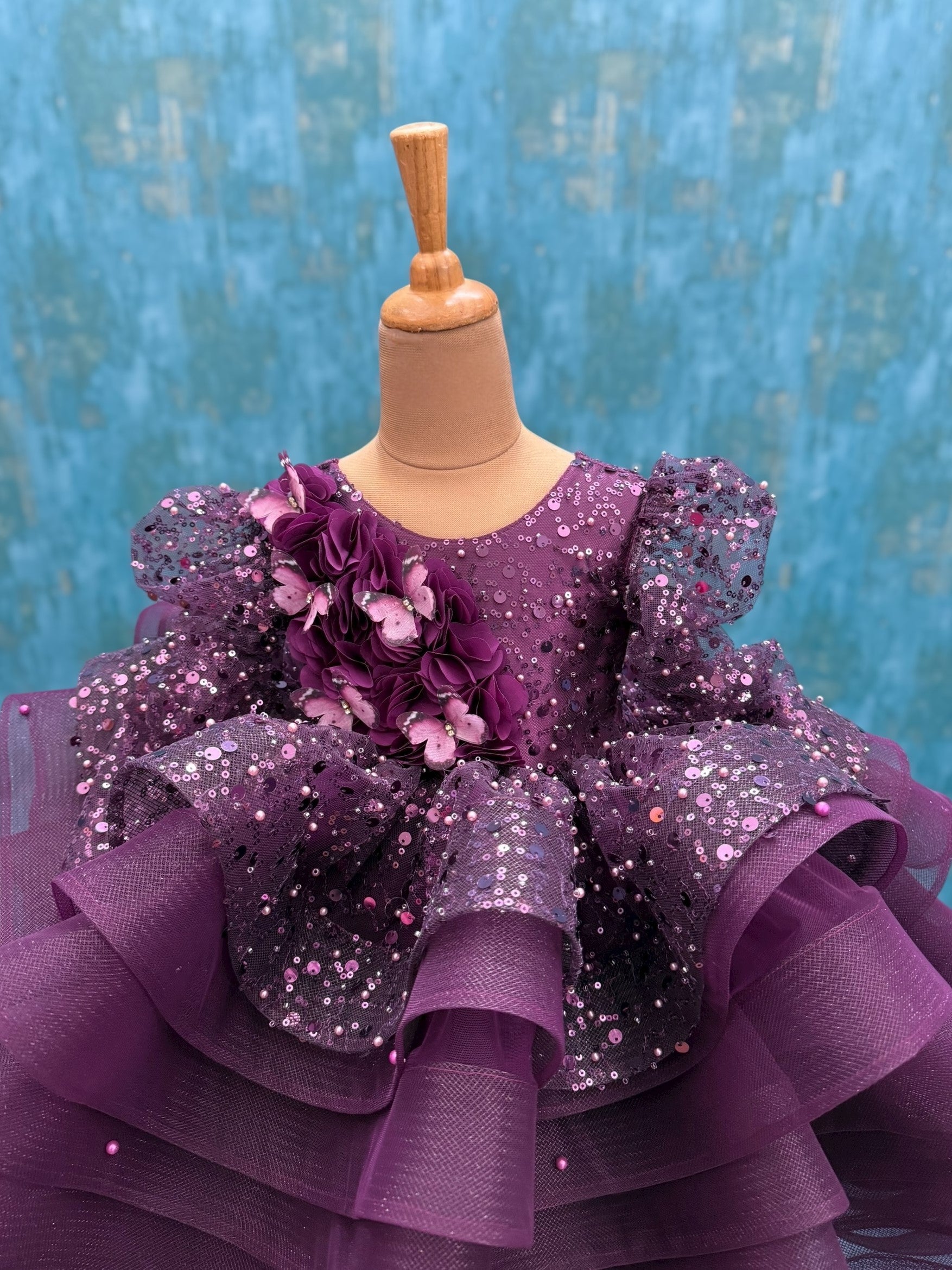 Lavish Plum sequence layer ball gown