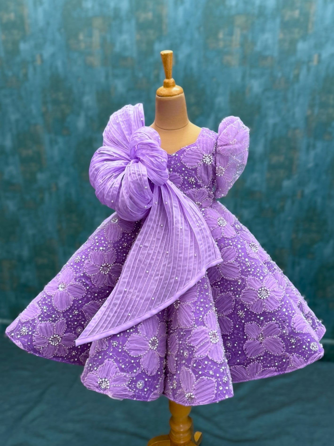 lavender floral panel gown with 5d string flower top