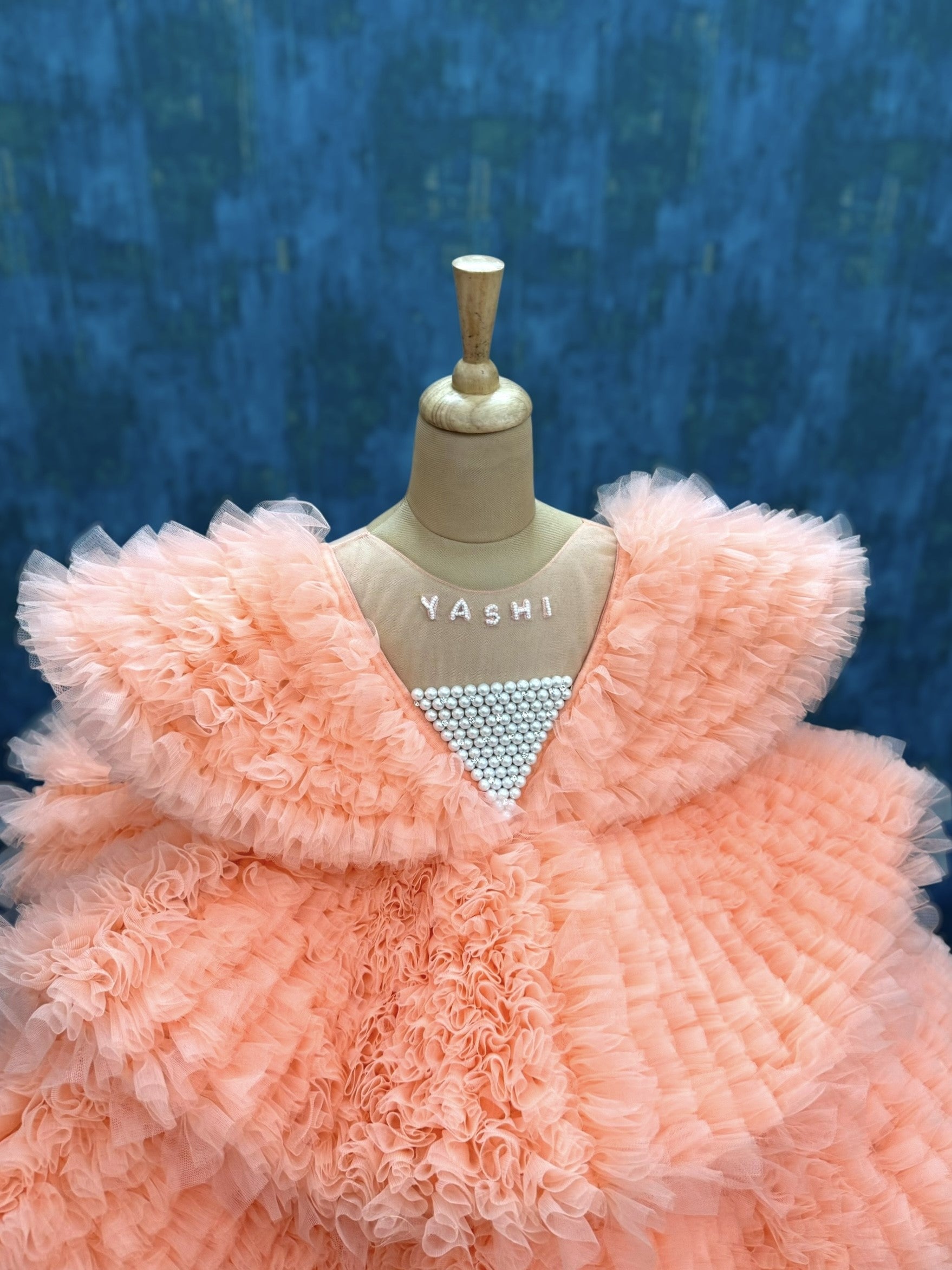 Peach Cloud Ruffle Royale Crystal Princess Ball Gown