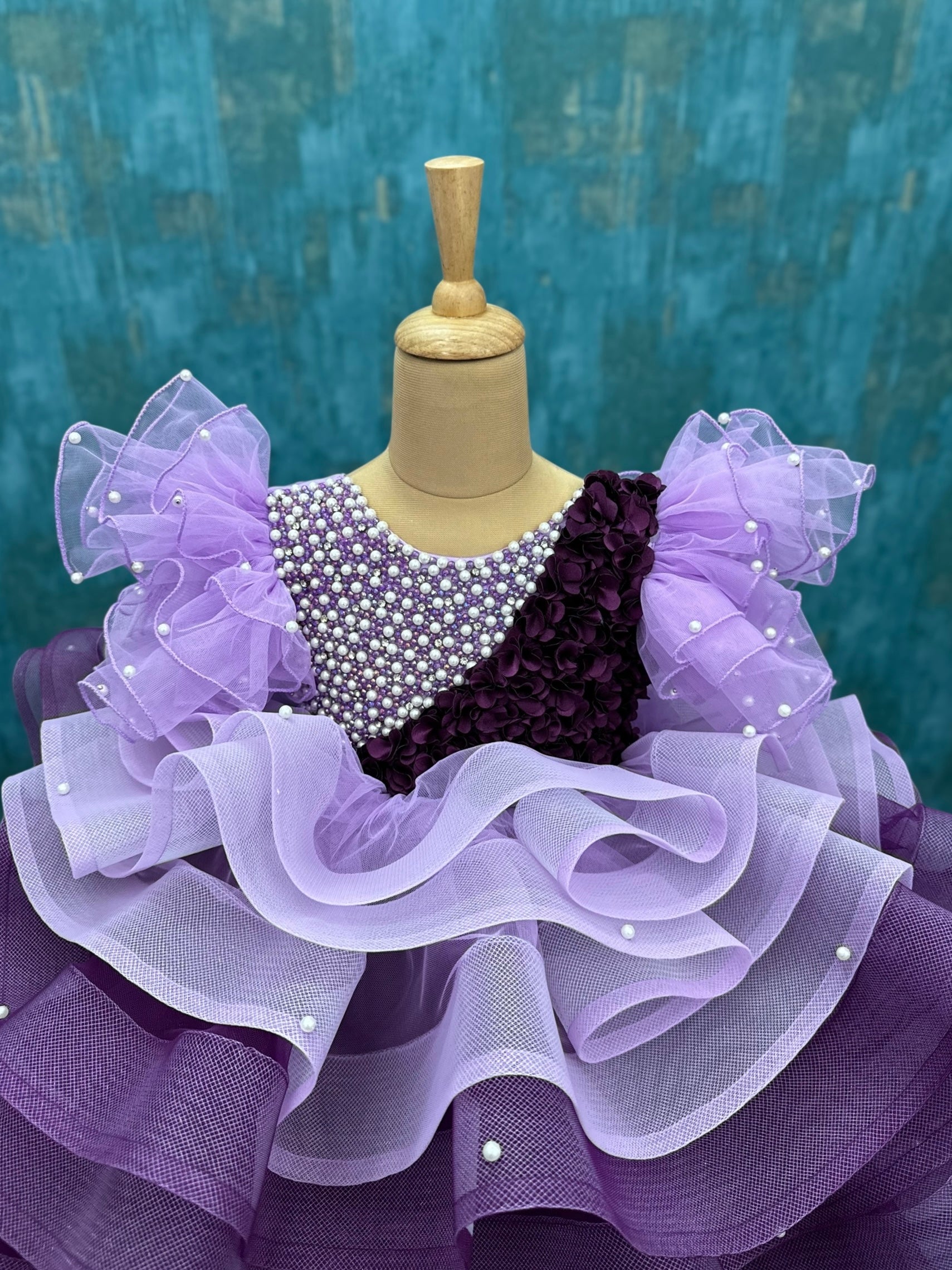 Lavender Moonlight Crystal Ruffle Princess Ball Gown