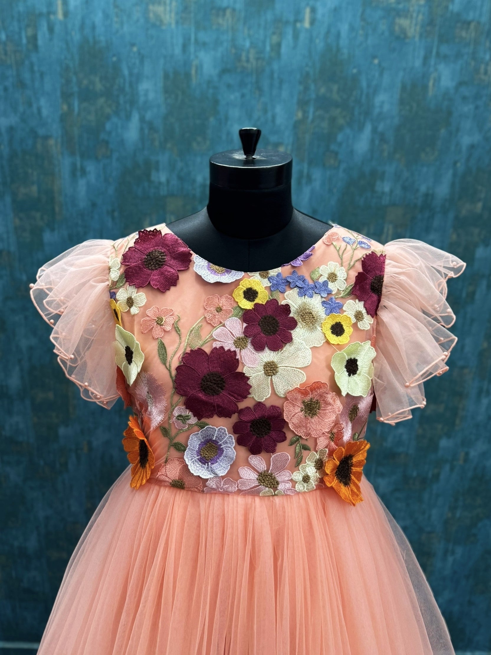 Peach Fairy Garden Floral Ball gown