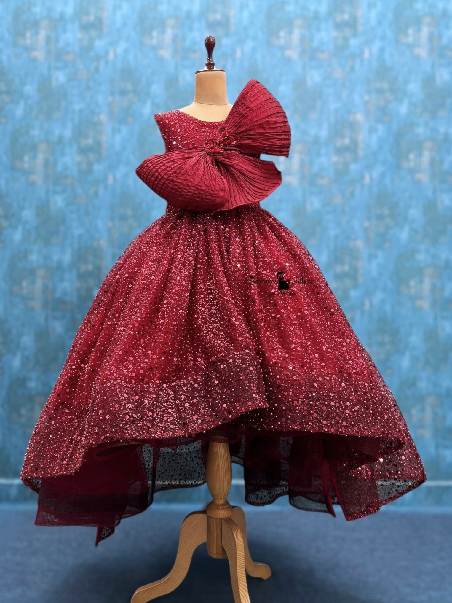 Maroon Star fall Crystal Grand Bow Princess Ball Gown