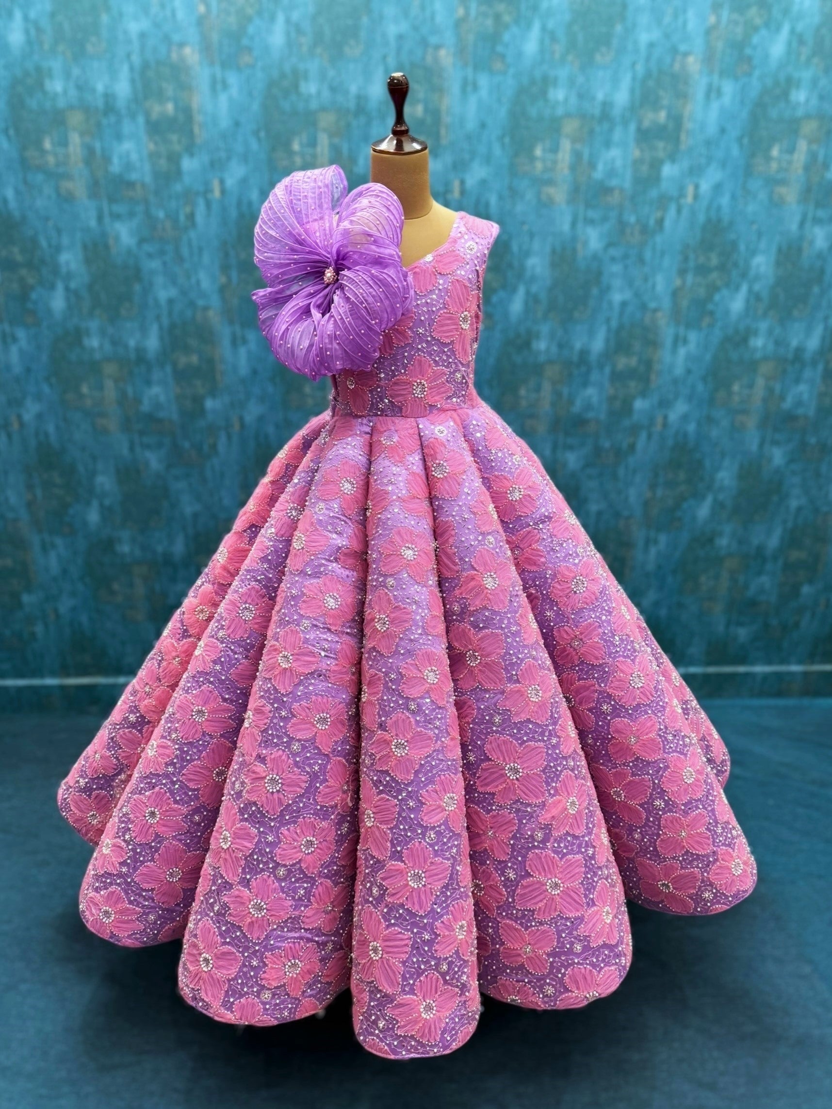 Blush Orchid Fantasy Statement-Shoulder Ball Gown