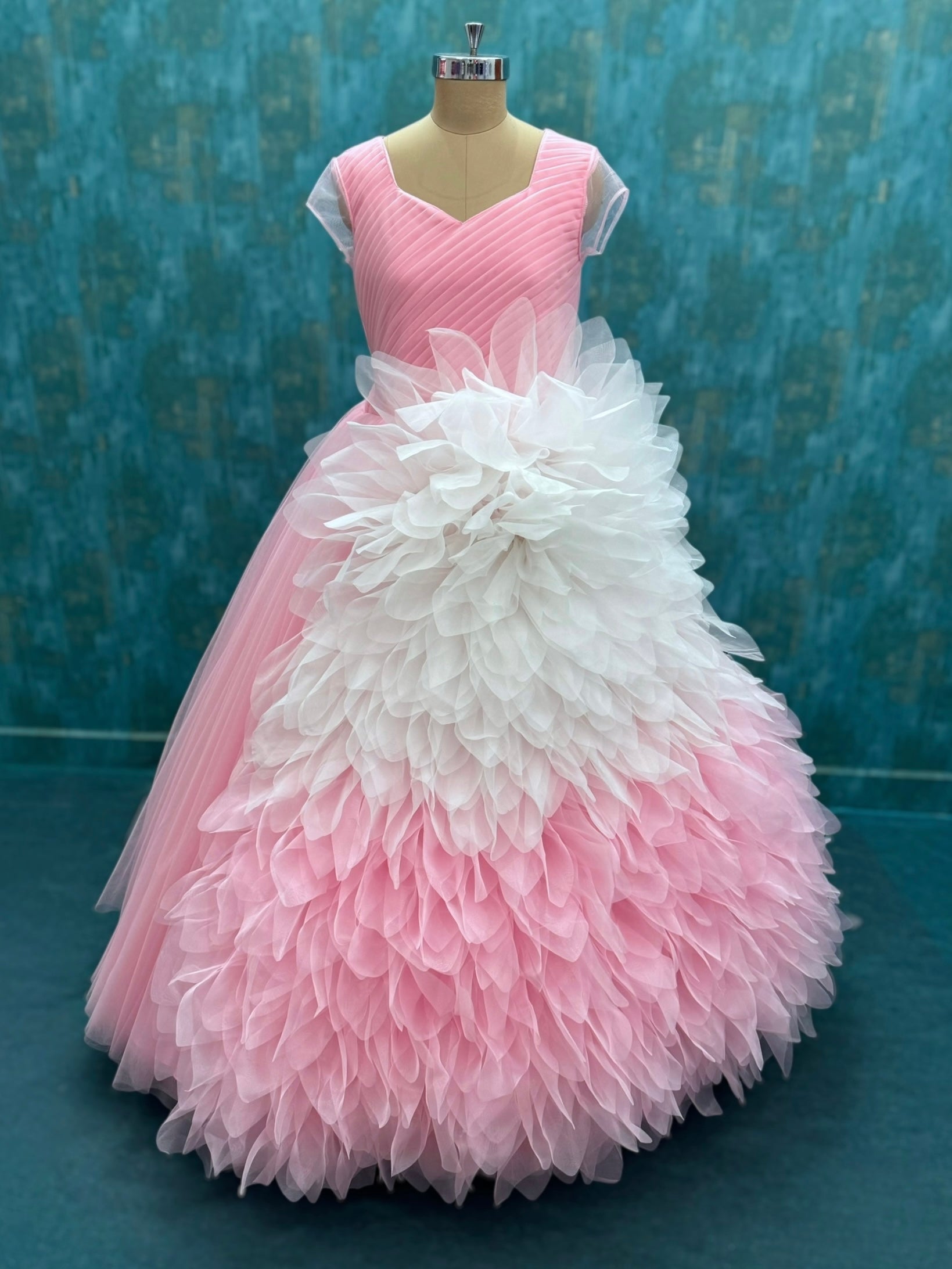 Rose Mist Floral Cloud Hand-Textured Queen Couture Dress