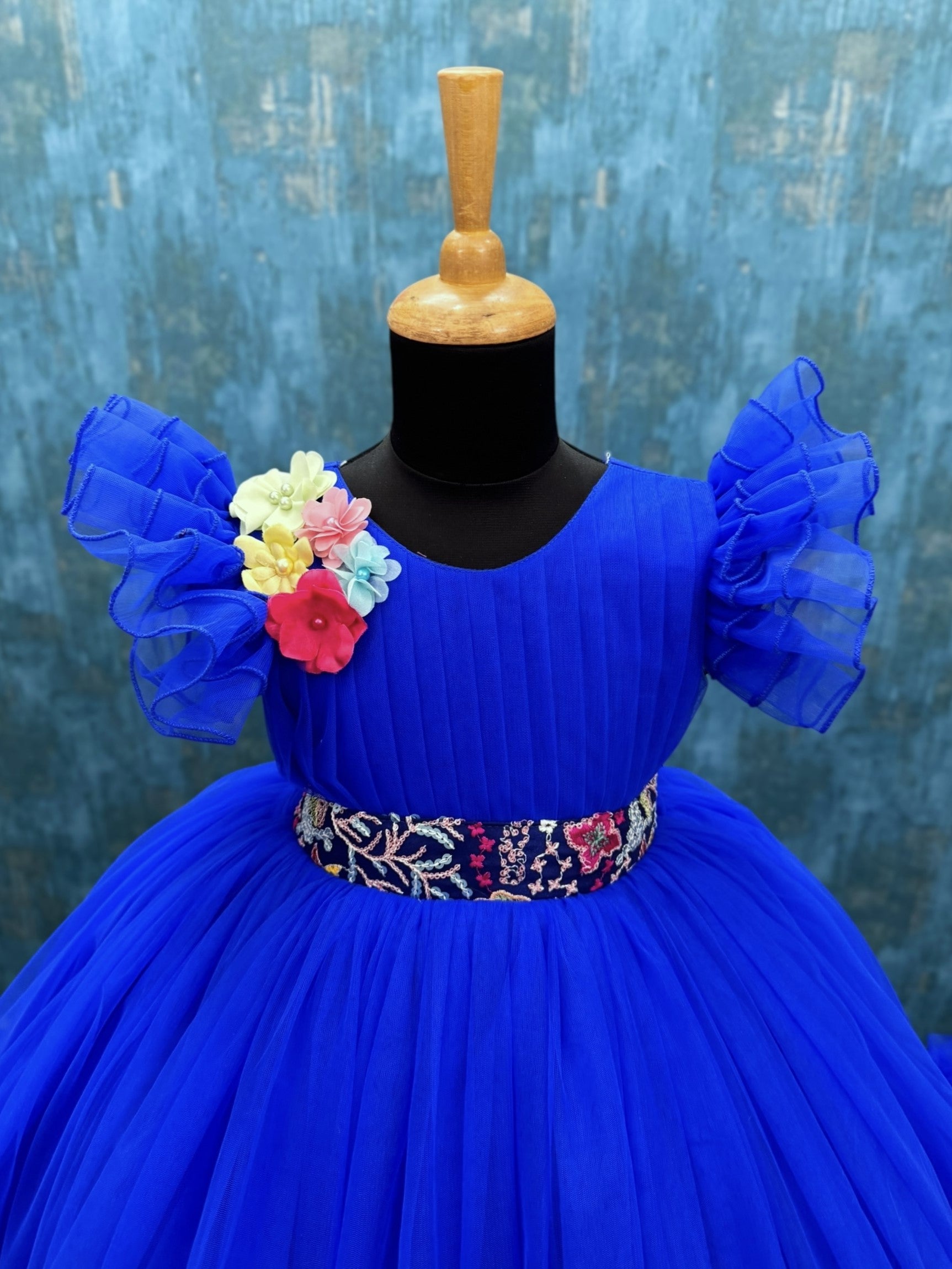 Royal Blue Petal Grace Ruffled Fairy Princess Ball Gown