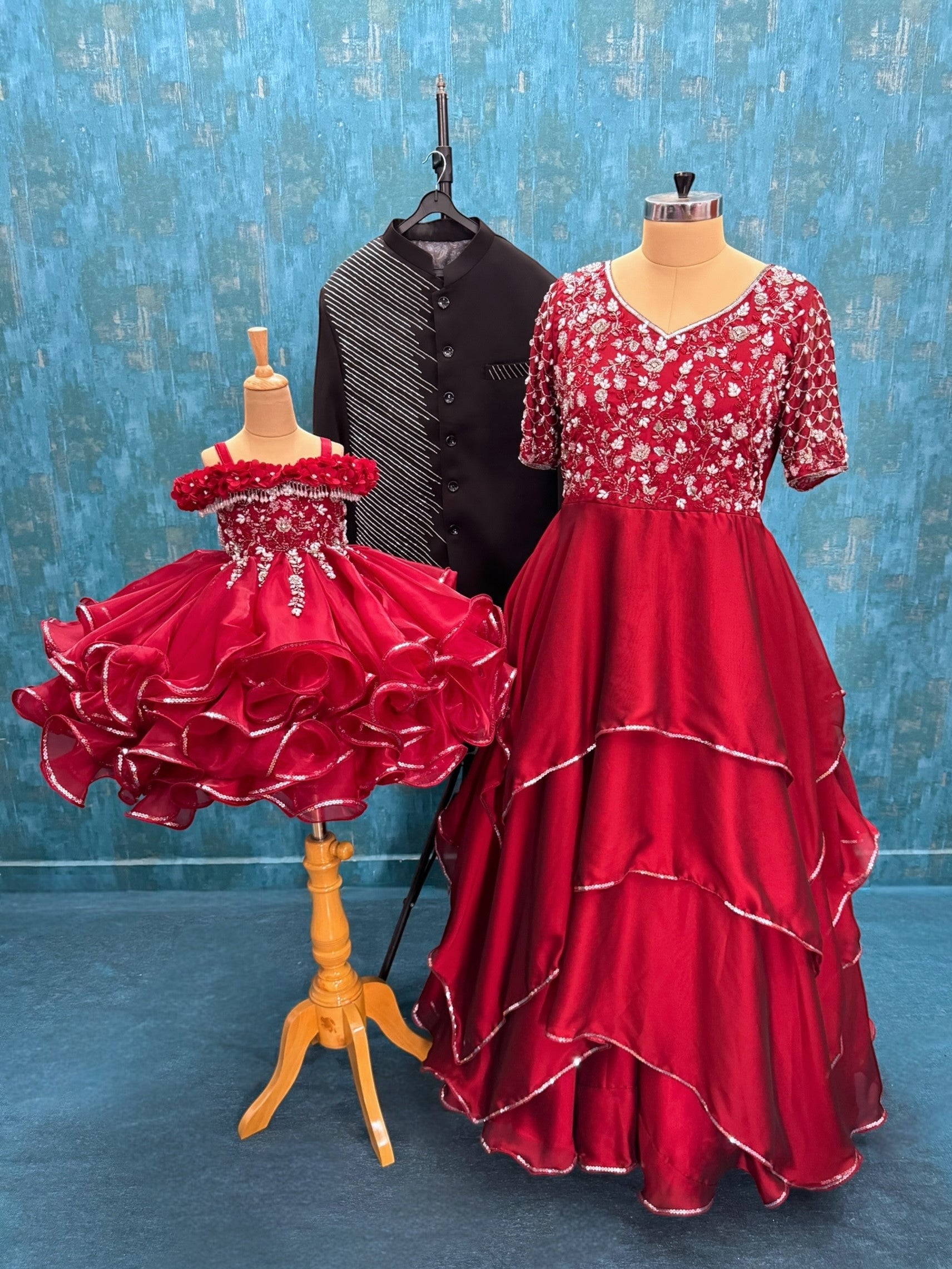 Buy Party Wear Dresses Online, Royal Ruby Mother-Daughter Couture Set