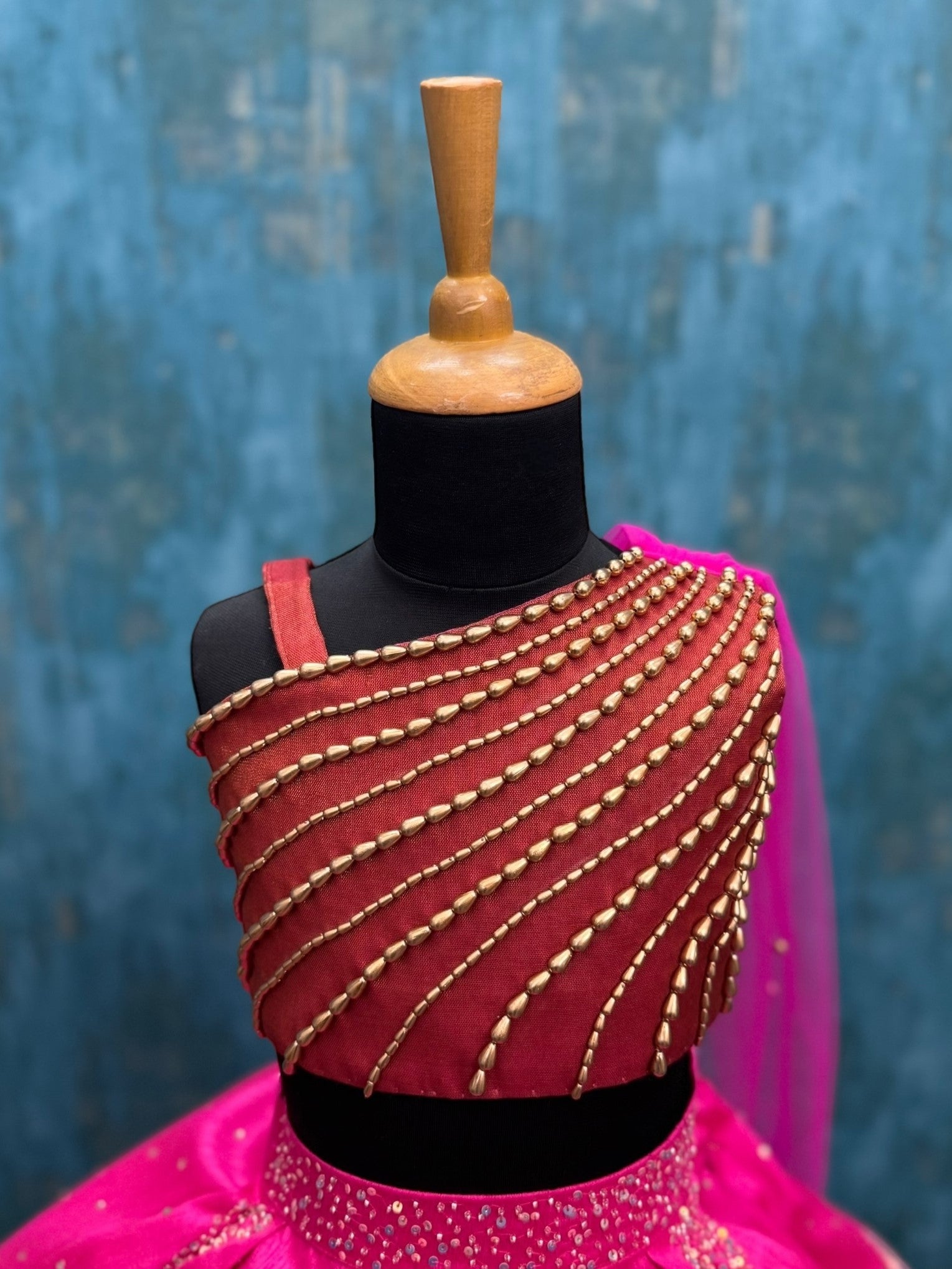 Rani Pink Royal Drape Princess Lehenga With Attached Dupatta