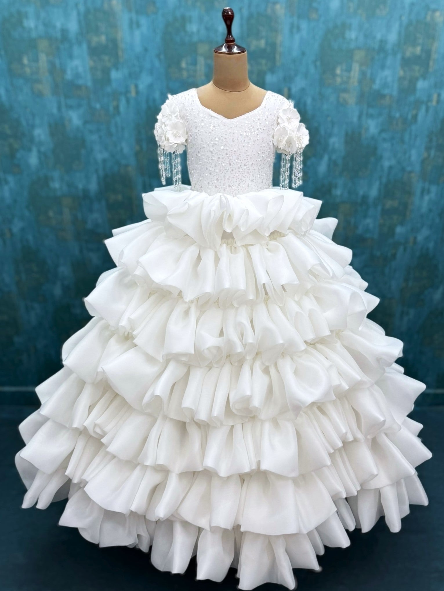Snow Angel Pearl-Encrusted Princess Celebration Full Length Gown