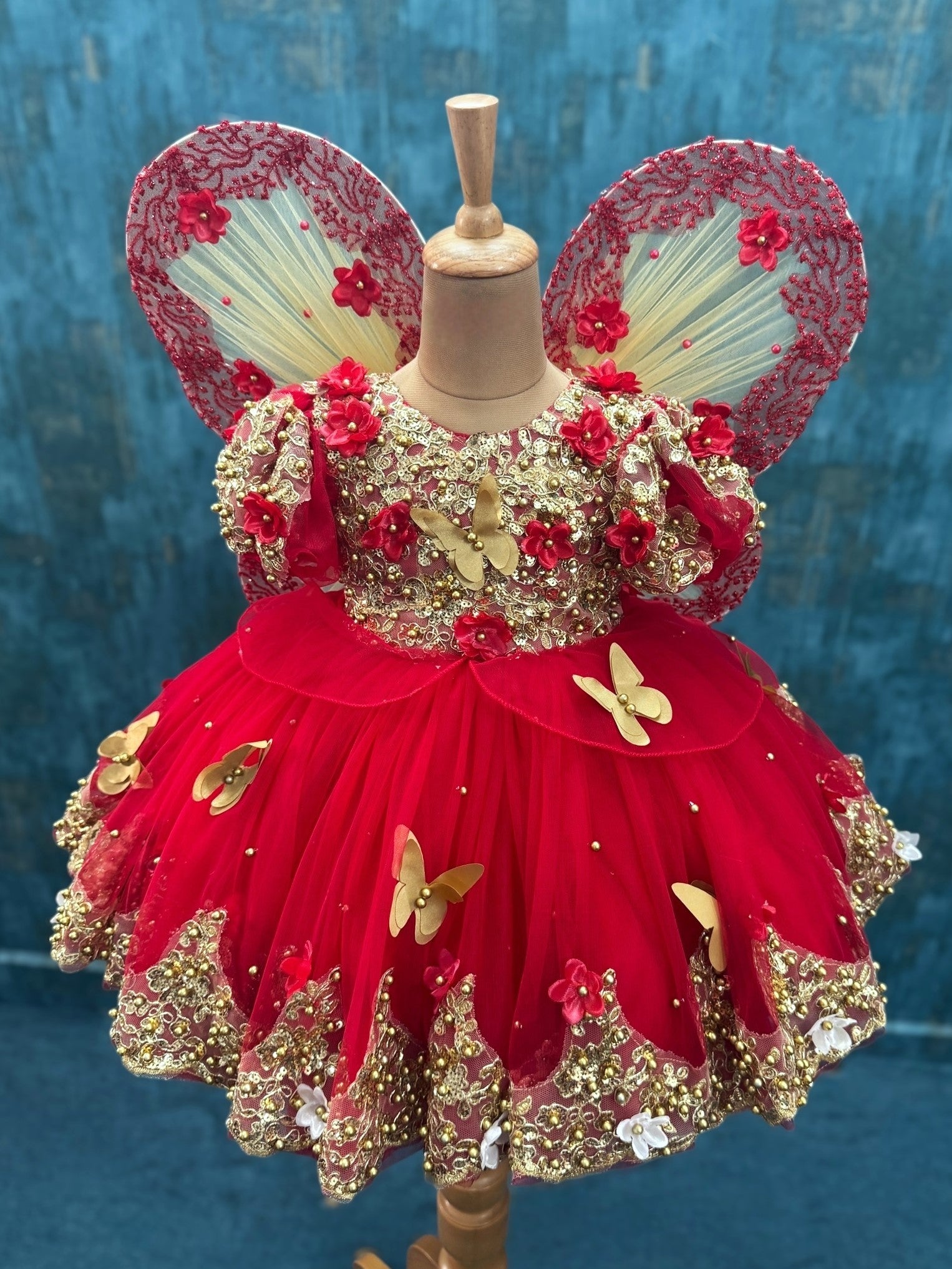 Royal Ruby Flutter 3D Fairy Princess Ball Gown 1-2Y