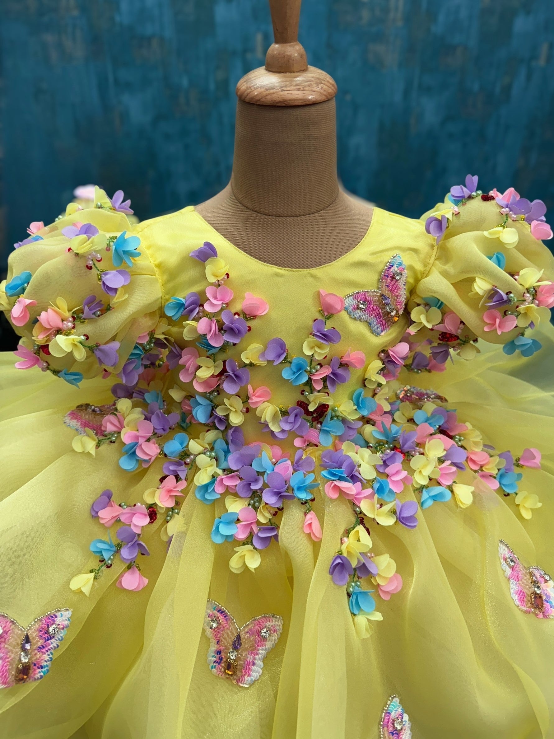Sunshine Meadow 3D Butterfly Bloom Princess Gown