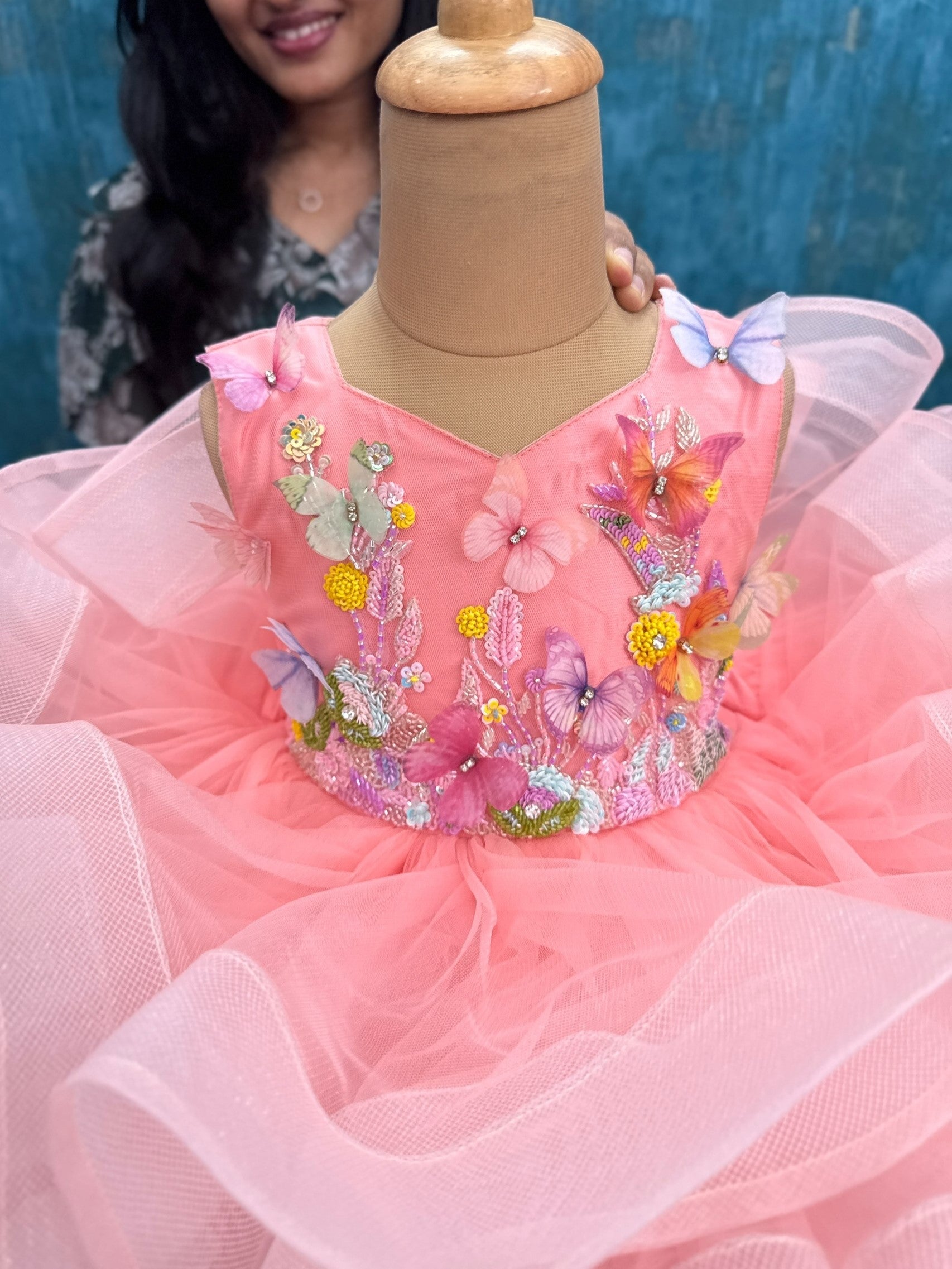 Blush Pink Blossom Butterfly Fantasy Princess Ball Gown