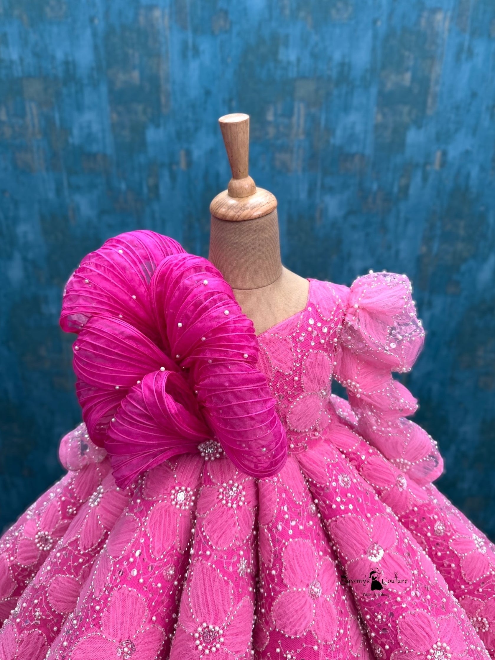 Designer Gown for Girl Online, Pink Couture Floral Ball Gown