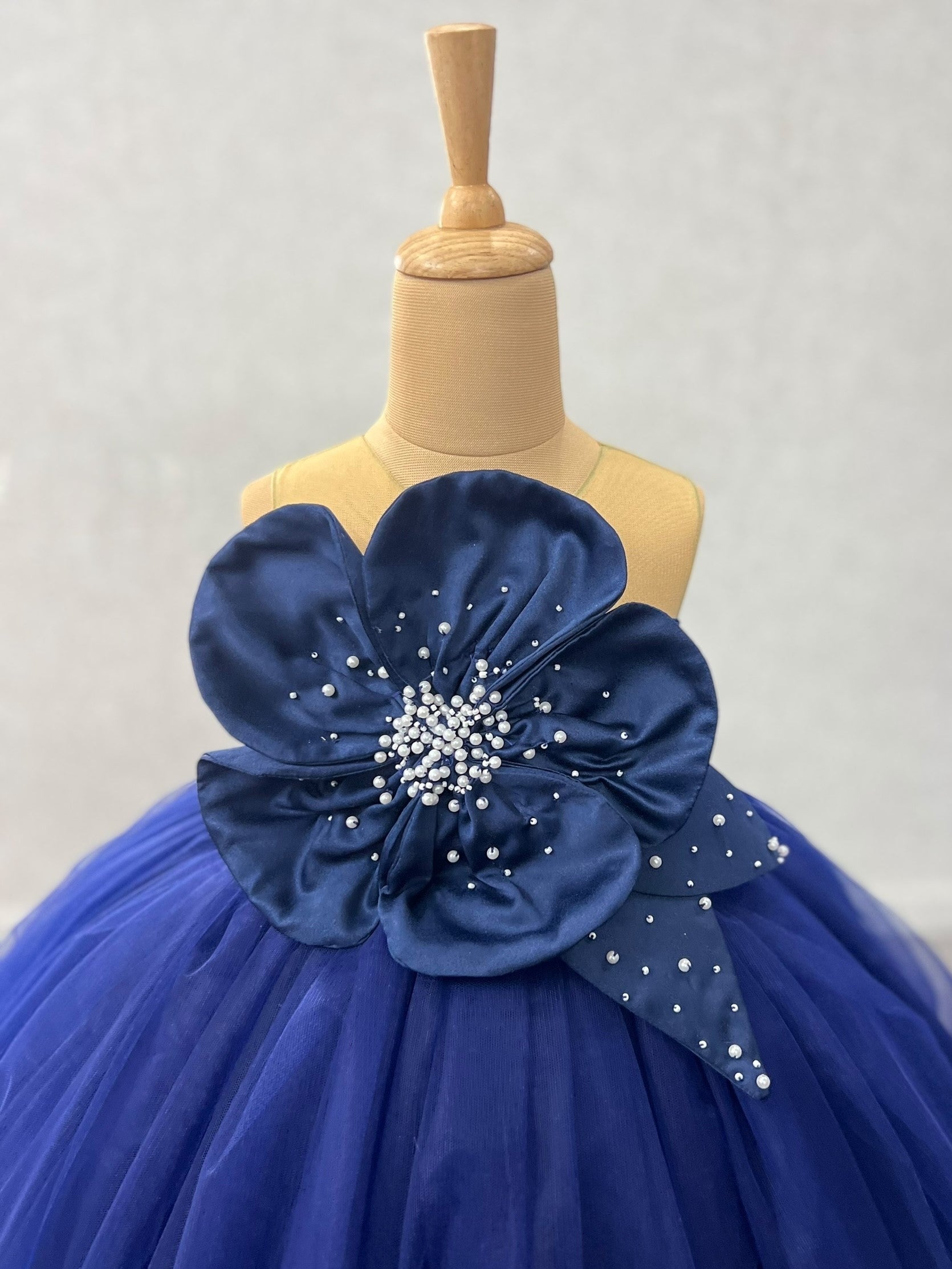 Royal Navy Petal Luxe Hand-Worked Floral Princess Dress