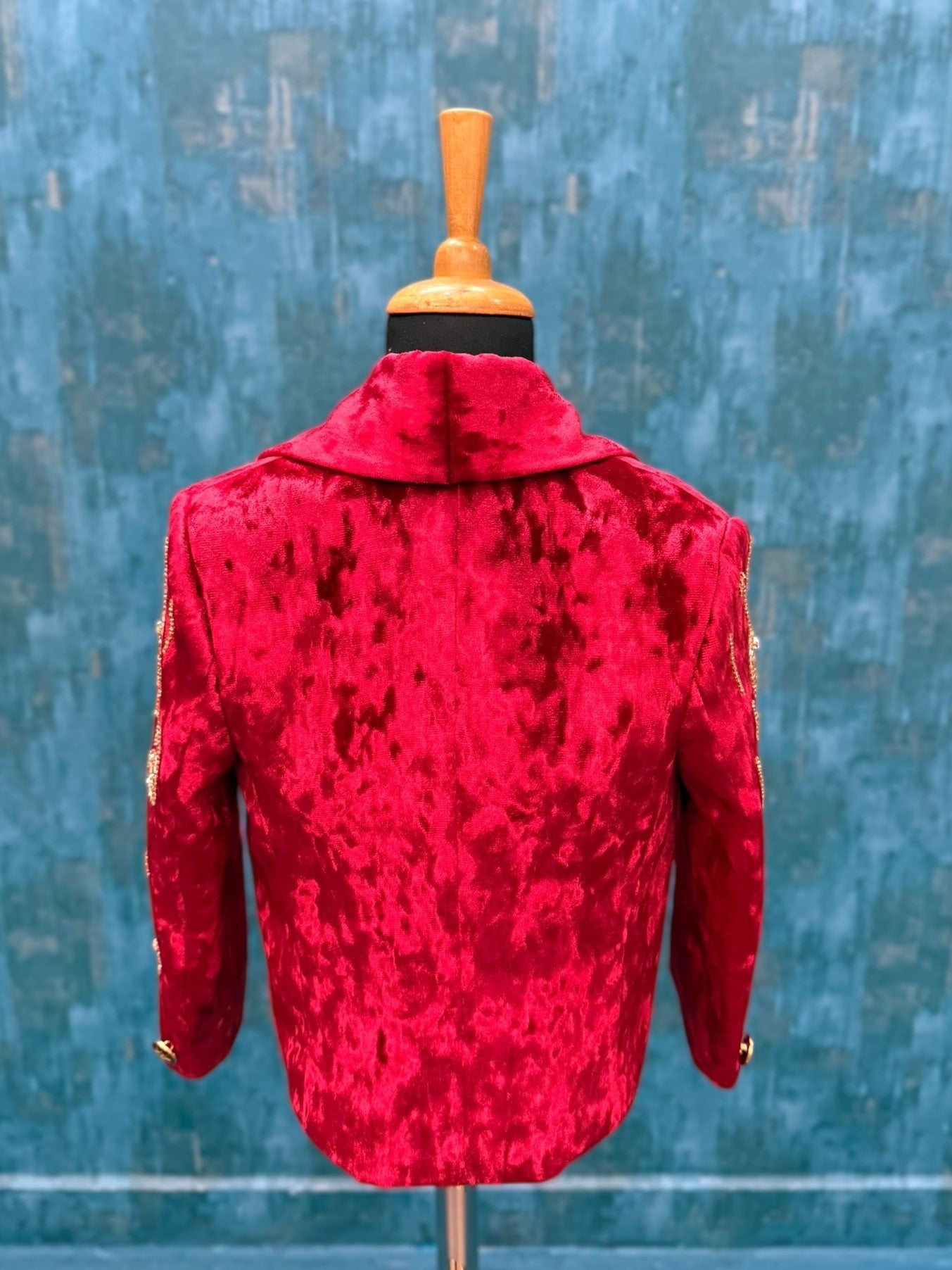 Grand Monarch Ruby Velvet Luxury Prince Blazer Set with Heritage Gold Embroidery & Designer Bow