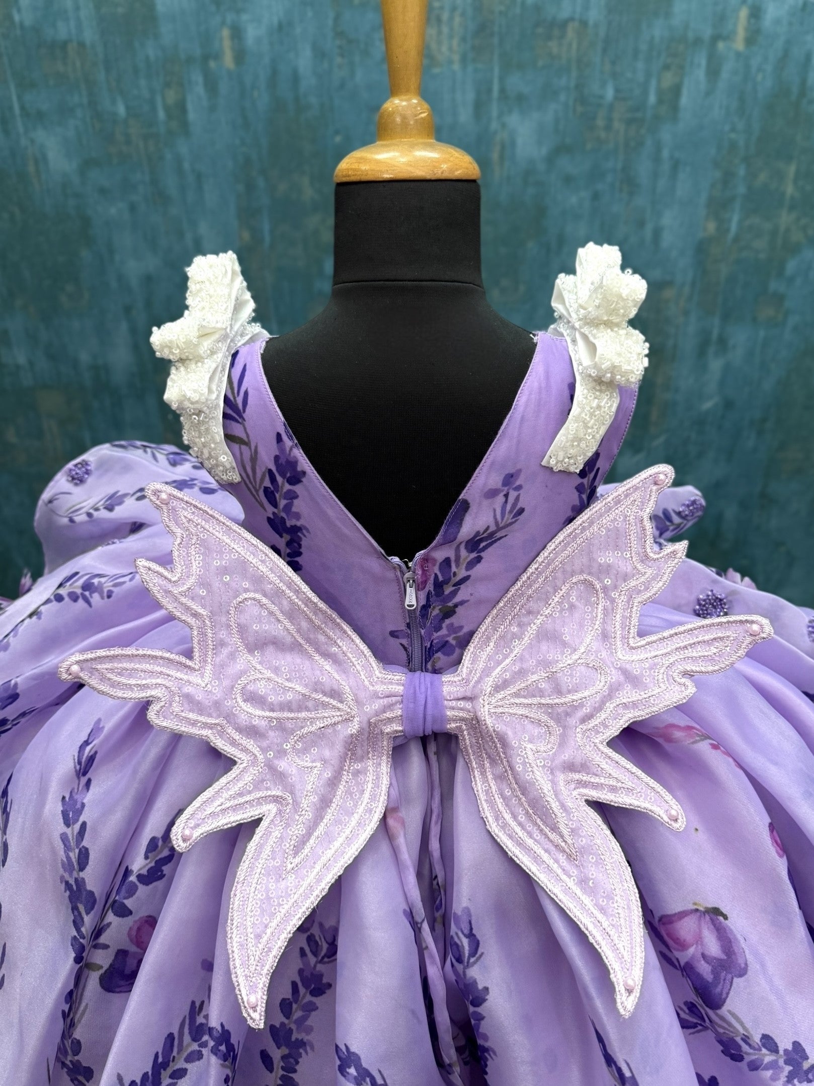 Royal Lavender Blossom Ruffle Fairy Tale Designer Dress