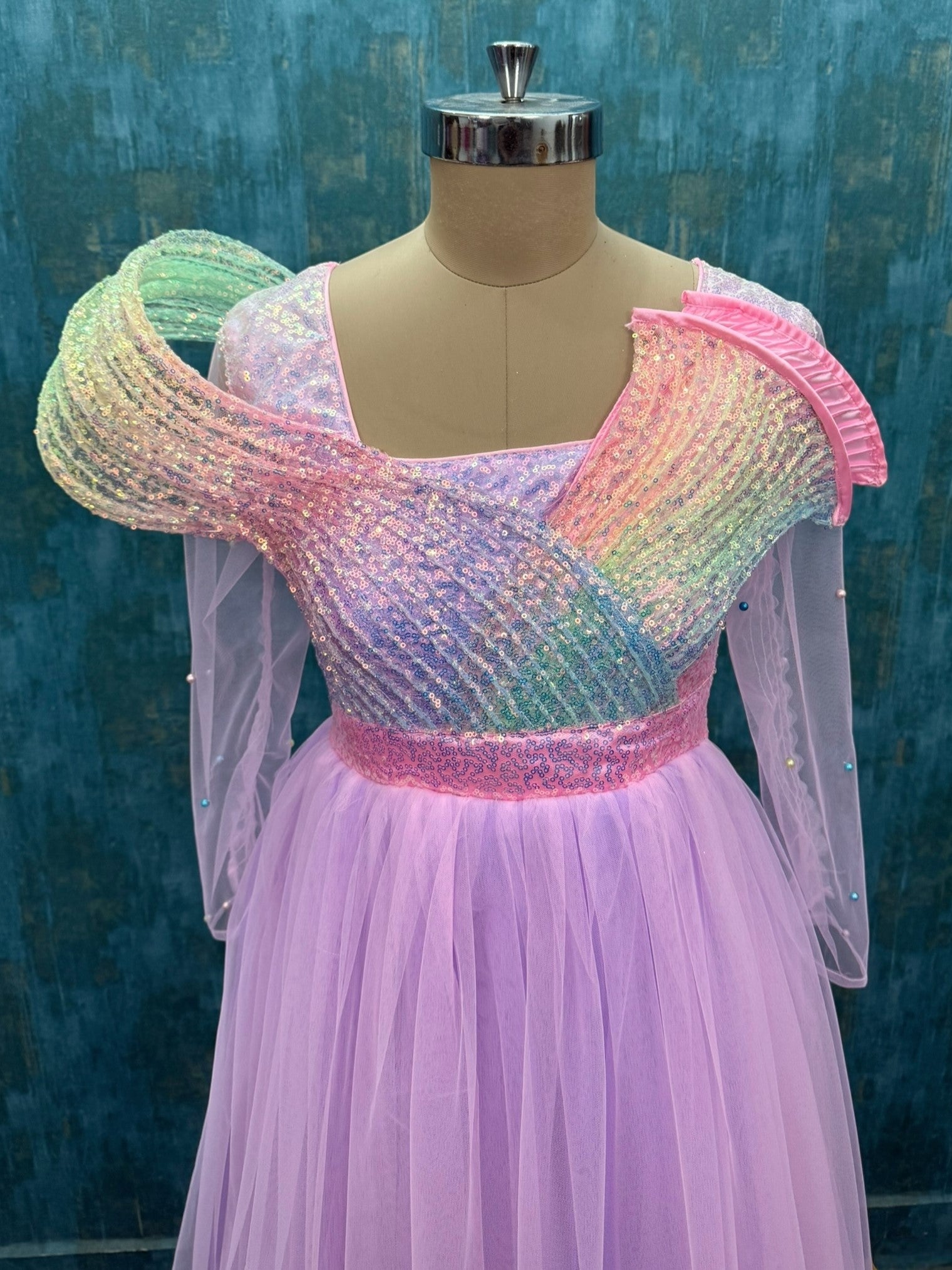 Luxury Designer Kids Wear Online, Pastel Rainbow Birthday Gown