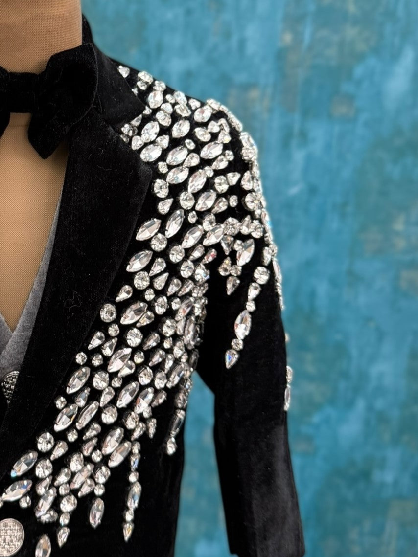 Black Velvet Stardust Blazer Waist coat, Pant and Bow