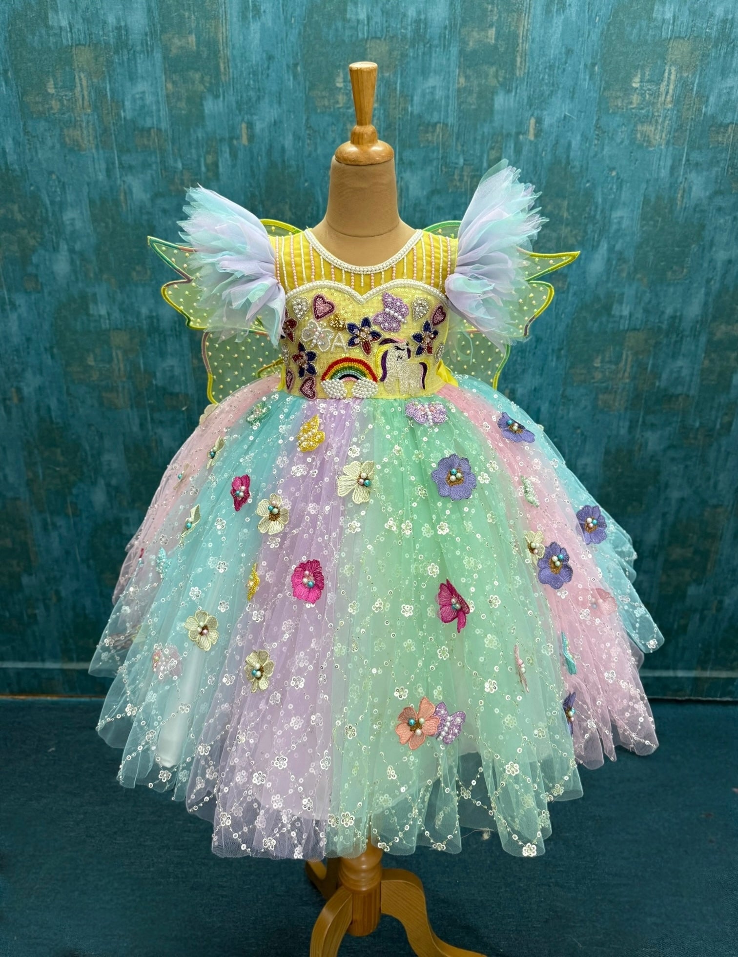 Rainbow Butterfly Sequin Ball gown with characters