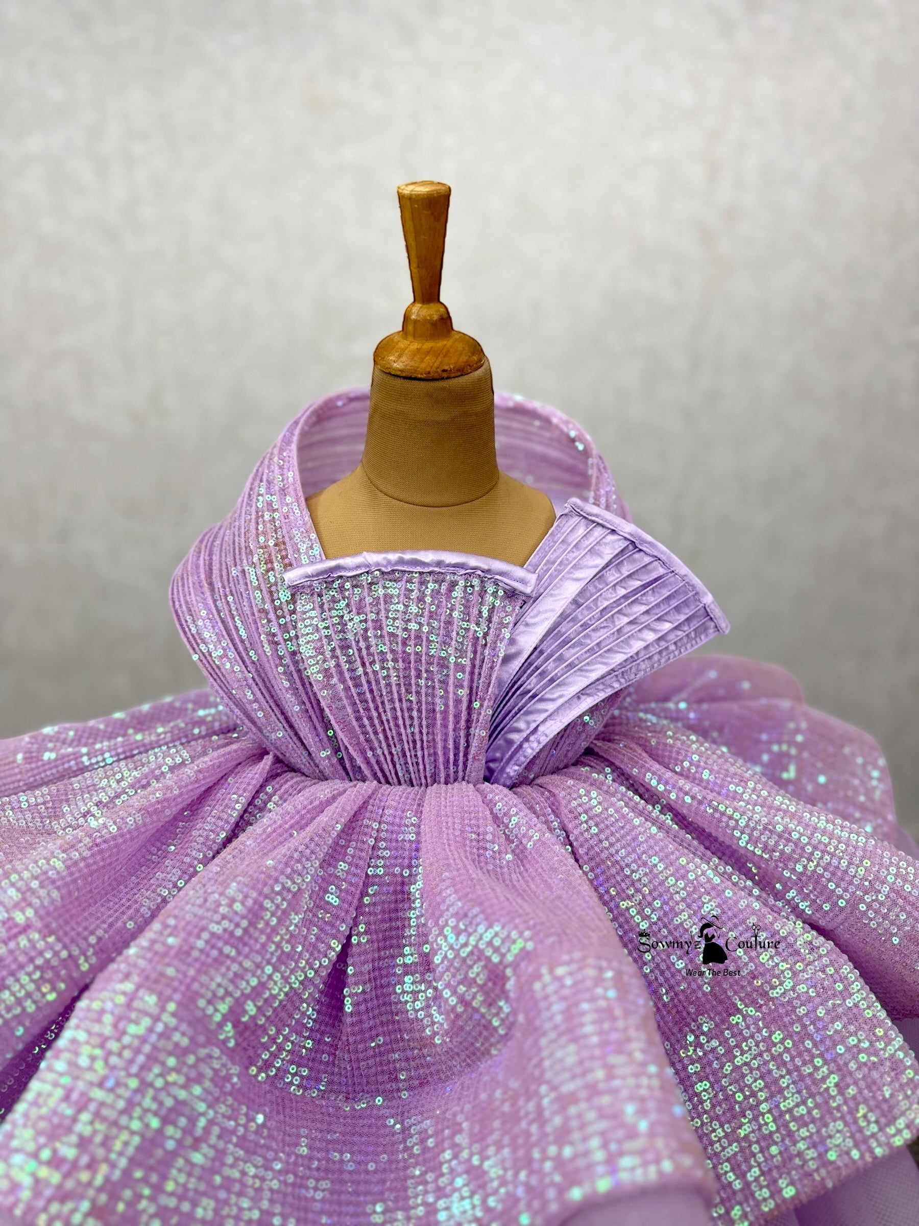 LAVENDER SEQUIN LAYER GOWN WITH STRUCTURE TOP